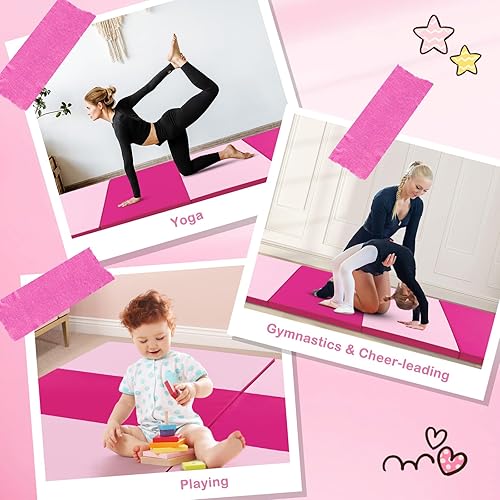 Vista 96 de Giantex 4'x10'x 2" Gymnastics Mat, 4-Panel Folding Aerobics Exercise Mat w/Hook & Loop Fastener, Carrying Handle, Portable Tumbling Mat for