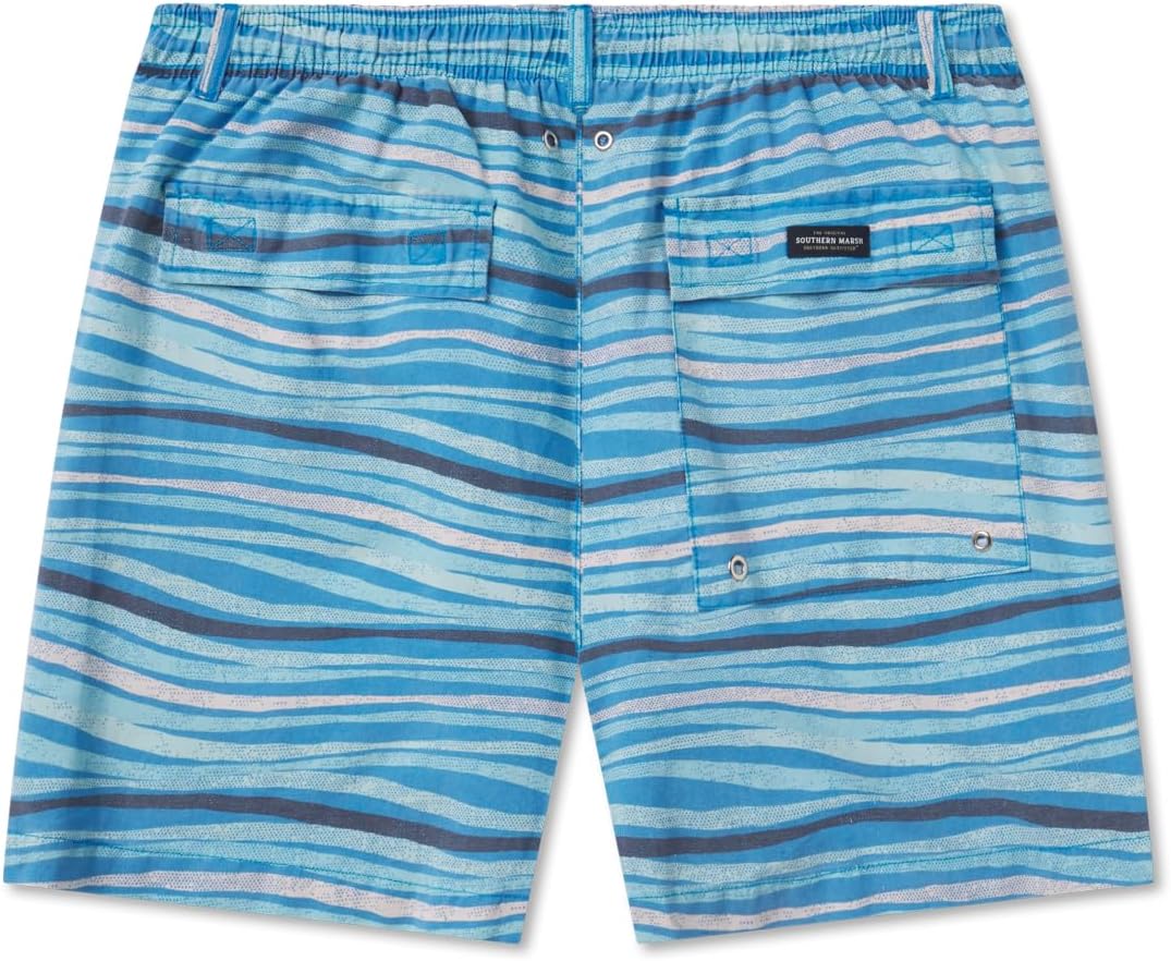 Southern Marsh Shoals Seawash Swim Trunks - Waves, Blue and Mint, X-Small