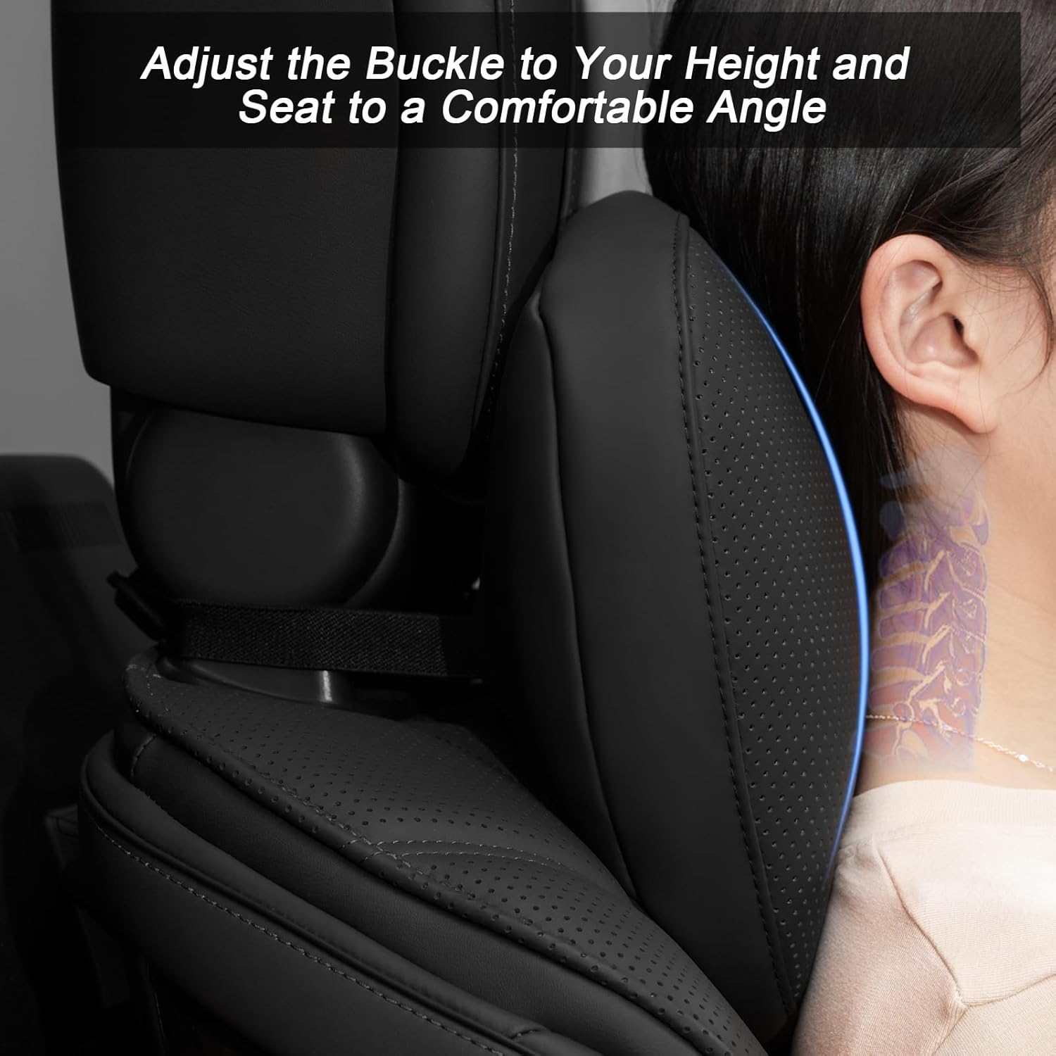 Car Headrest Pillow Nappa Leather Cover Car Neck Pillows Support Head Driving Seat Headrest for Most Cars SUV Home Office Traveling with Refill Cotton Grey 2PC