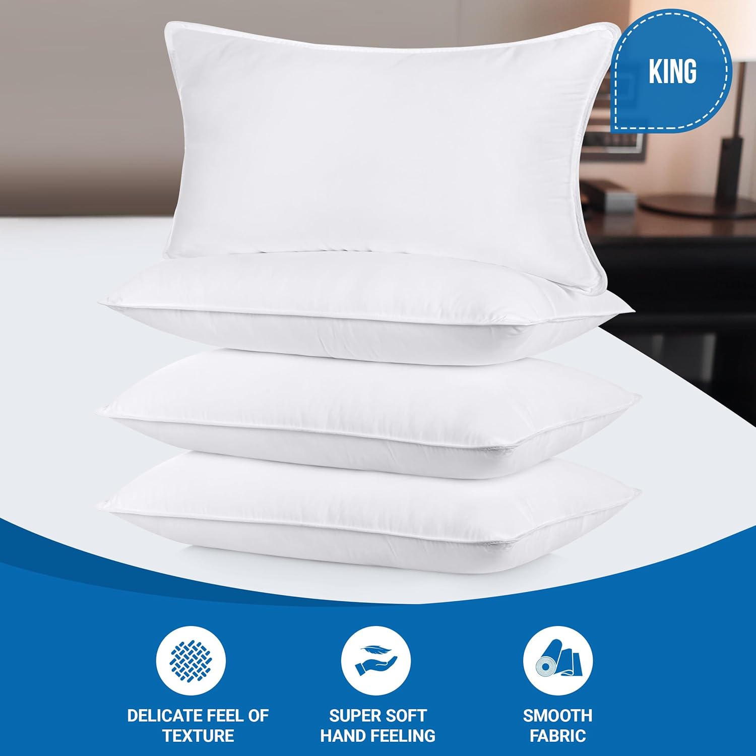 Utopia Bedding Bed Pillows for Sleeping (White), King Size, Set of 4, Hotel Pillow, Cooling Pillows for Side, Back or Stomach Sleepers - Image 2