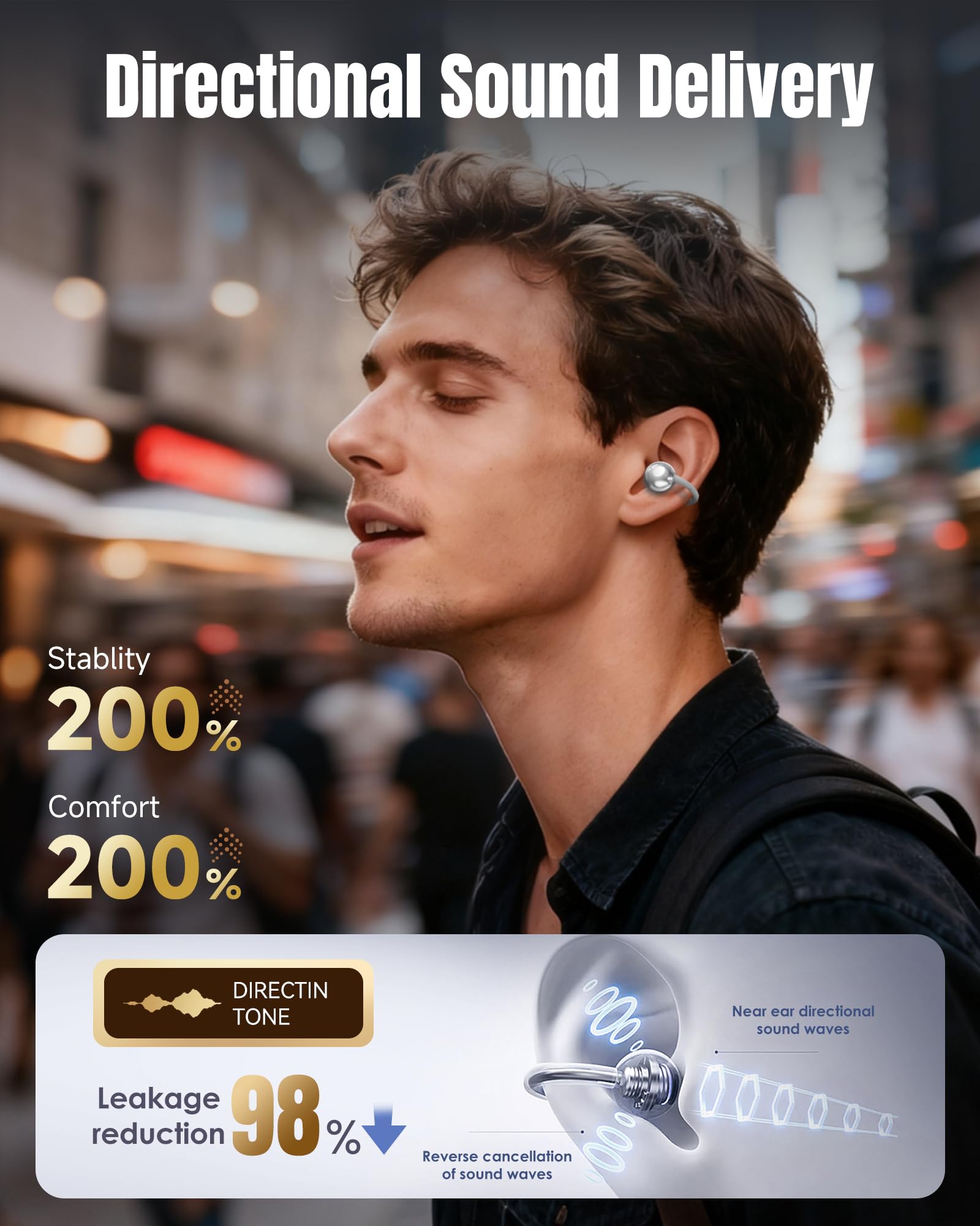 King Lucky Next-gen - Auriculares inalámbricos Bluetooth 6.0 con micrófono, 50H Play, ENC, IPX5 impermeable, auriculares deportivos, cómodos para orejas pequeñas y fitness, correr (plata