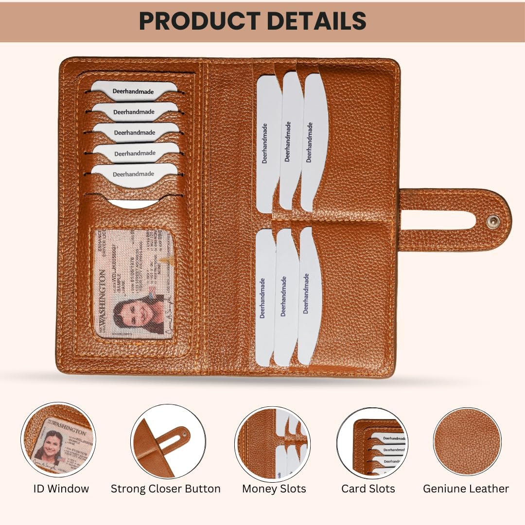 womens wallet (Holds 15-18 Cards, 4 Flat Pockets, 1 ID Windows) Genuine Leather clutch purses for women | Slim long wallets for women | rfid blocking wallet (brown wallets) - Image 2