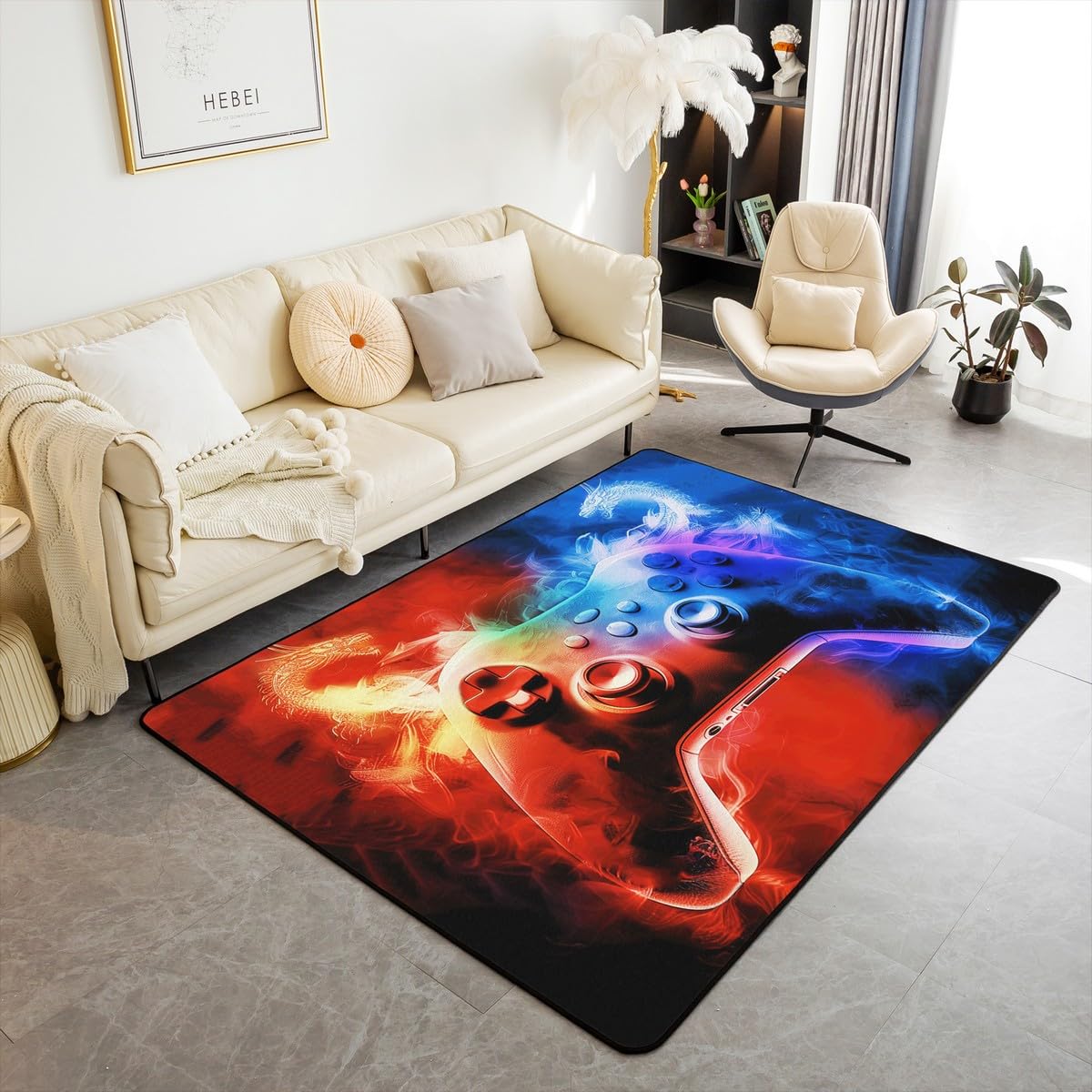 Boys Video Games Decorative Carpet Area Rug,Red Blue Dragon Living Room Rugs for Bedroom Game Console Area Rug Mythical Animal Dragons Carpet Kitchen,