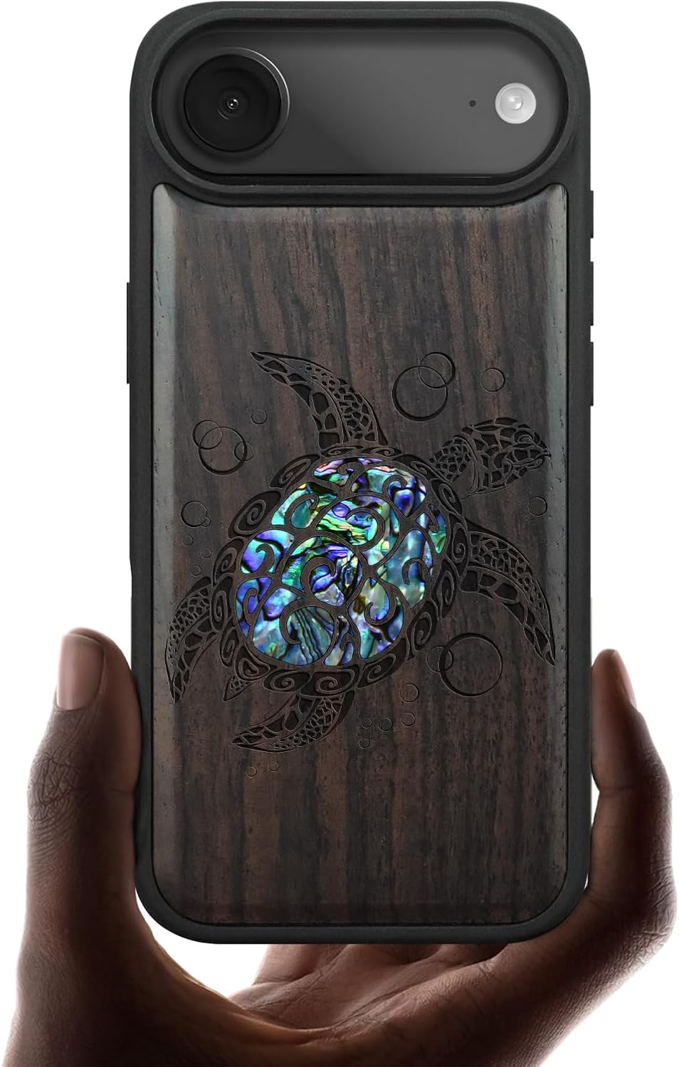 Carveit Magnetic Case for iPhone Air Case, Wood Artisan Engraved & Handmade Shell Inlaid, TPU Shockproof Cover, Compatible with MagSafe 17 Air Wireless Chargers (The Maori Turtle-Blackwood)