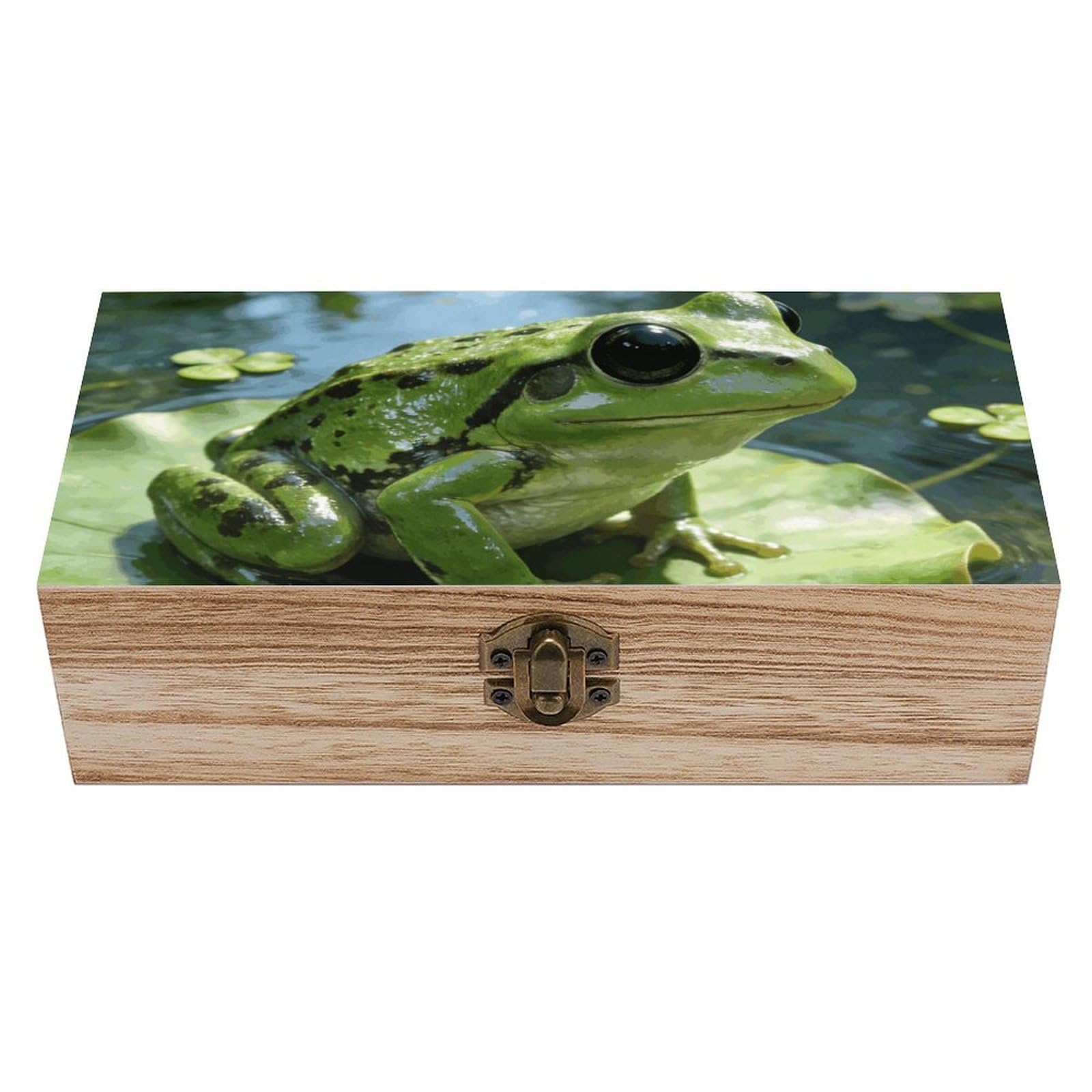 LZQPOEAS Frog Wooden Storage Box Small Decorative Box with Hinged Lid Handmade Elegant Keepsake Storage Box for Jewelry, Photos, Trinkets, Letter Gifts, Small Heirlooms