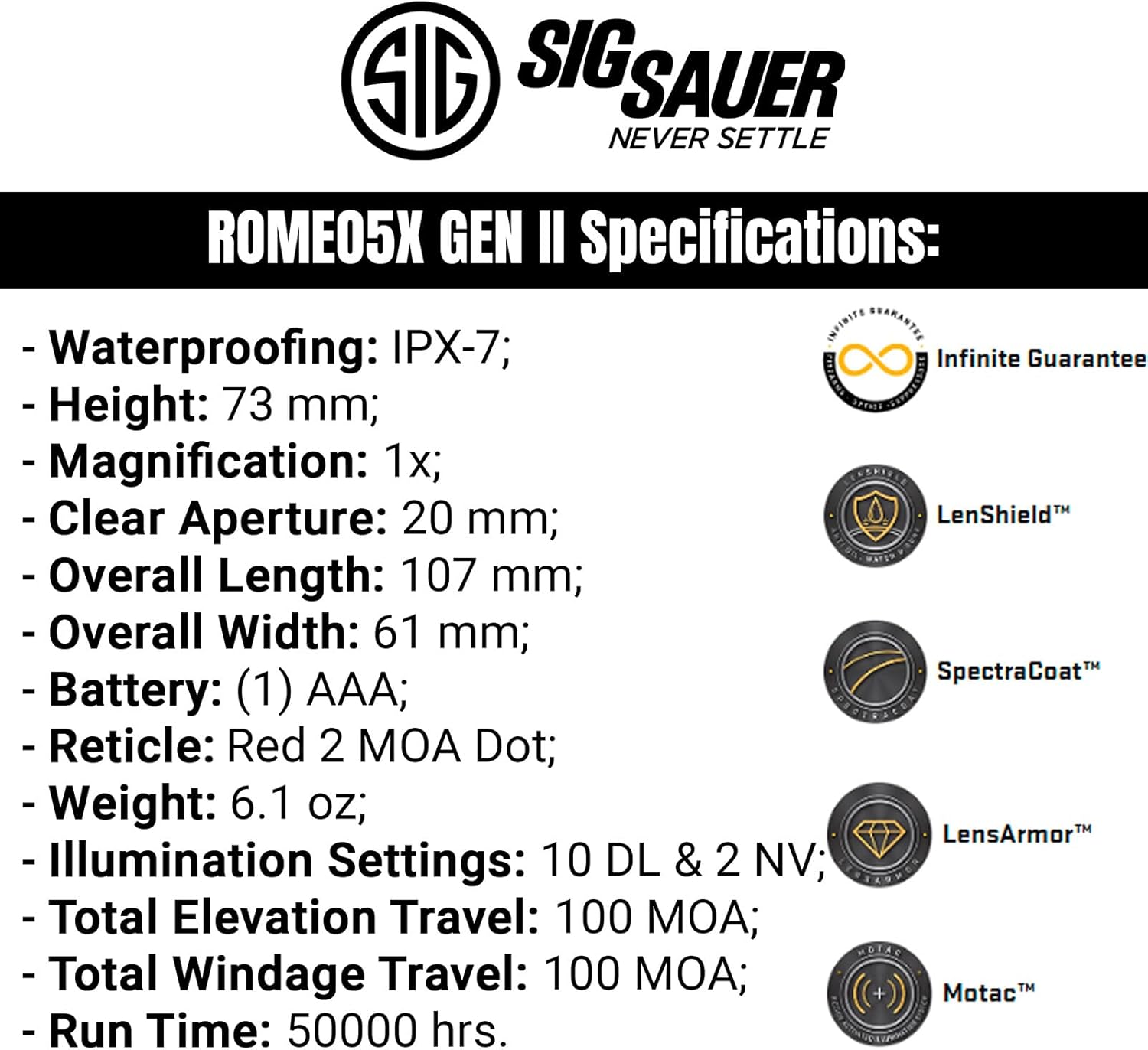 SIG SAUER SOR5X171 Romeo5X Gen II 1x20 mm Red Dot Sight | Rugged Compact IPX-7 Waterproof Rifle Shooting Sight w/ 12 Illumination Settings | 2 MOA Red Dot/65 MOA Circle Reticle | 50,000 hrs Run Time