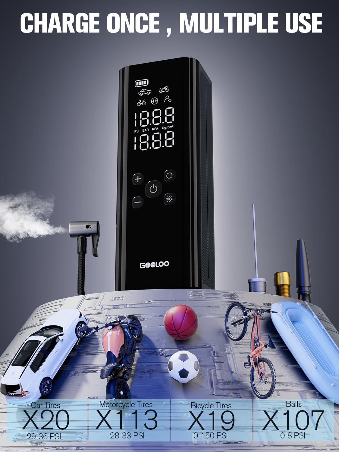 GOOLOO GT150 Tire Inflator multiple uses