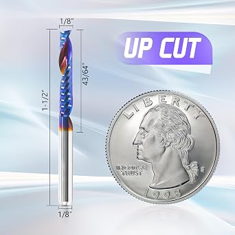 HQMaster 10pcs O Flute CNC Router Bits, 1/8 Inch Shank Single Flute End Mill, Tungsten Carbide Spiral Router Bit, Upcut Single Edged Engraving Milling Cutter for Acrylic, Plastic, MDF, Aluminum, PVC