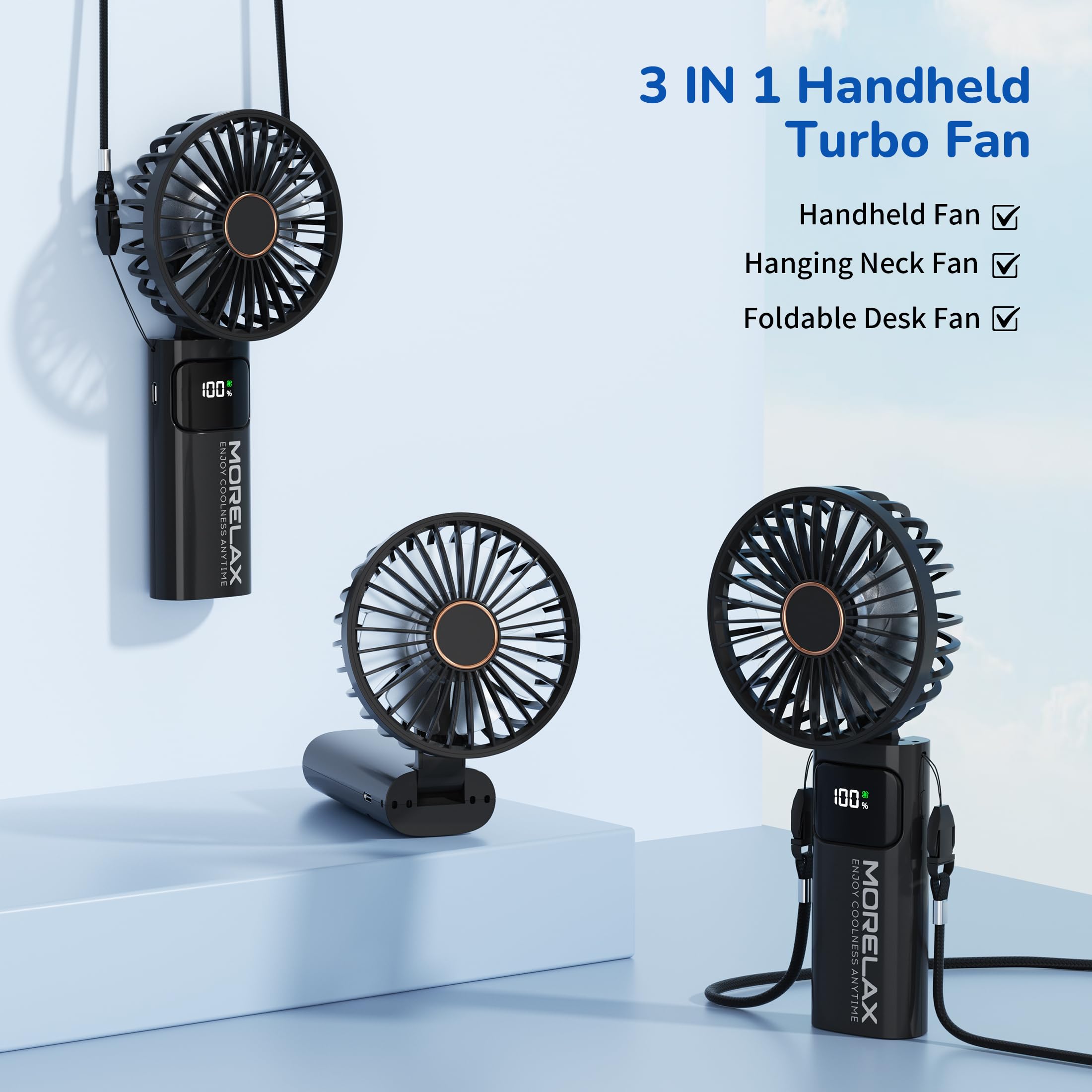 Ventilatore a Mano,Mini Ventilatore Portatile,5200mAh Ricaricabile,Piccolo Ventilatore Tascabile Con 6 Livelli di Velocità,Ventilatore USB Pieghevole a 180° per Casa,Ufficio,Scuola,Esterno,Nero