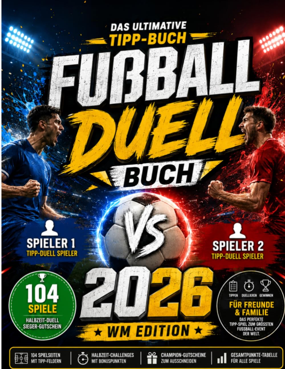 Fußball Duell-Buch WM 2026: Das ultimative Tipp-Spiel der Weltmeisterschaft: 104 Spiele • Halbzeit-Challenges • Sieger-Gutscheine • Gewinne das große Duell mit Freunden & Familie!