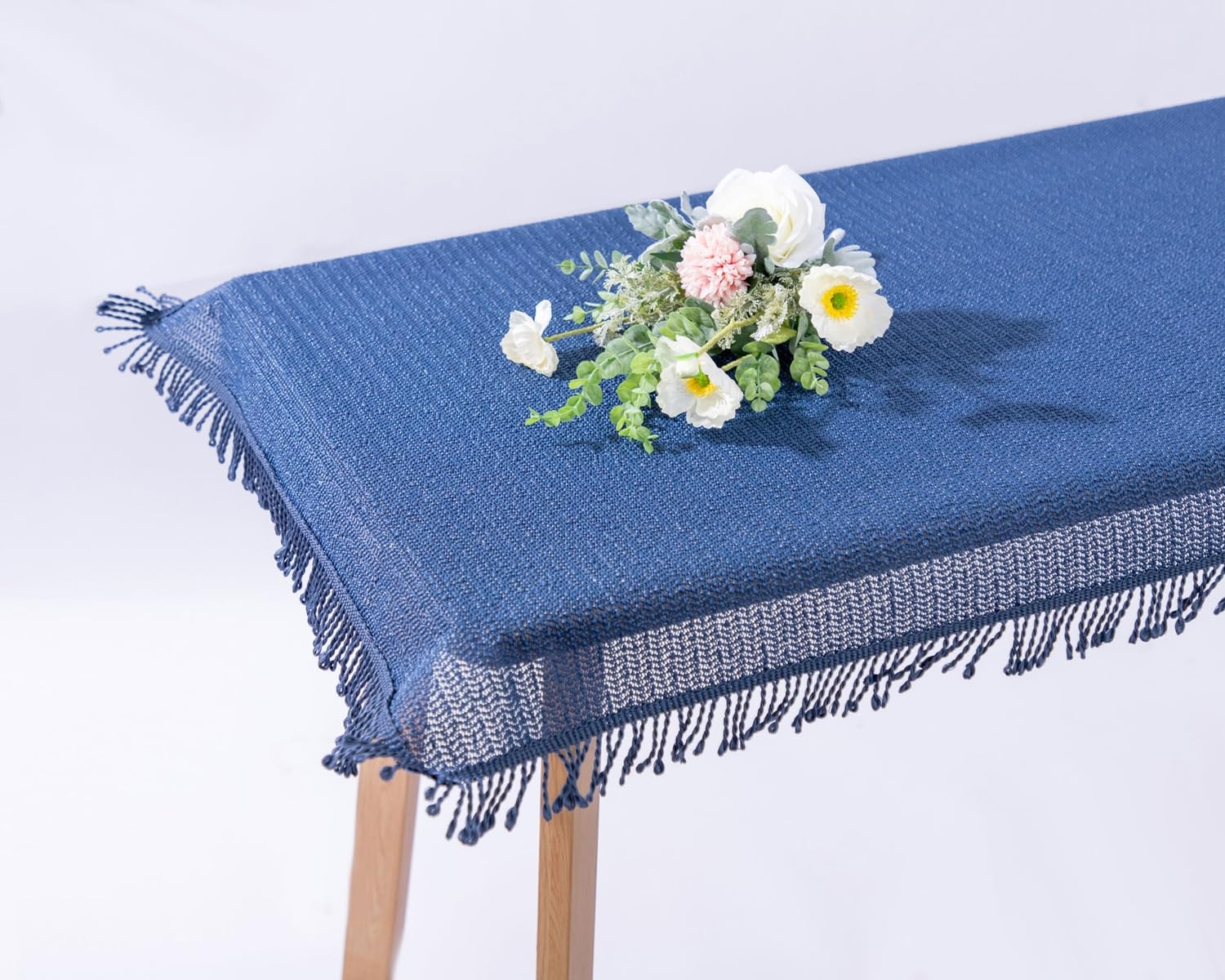 TextilDepot24 Garden Tablecloth with Fringes, Weatherproof, Foamed, Non-Slip (110 x 140 cm, Blue), 55.1 x 43.3 inch (Rectangular)