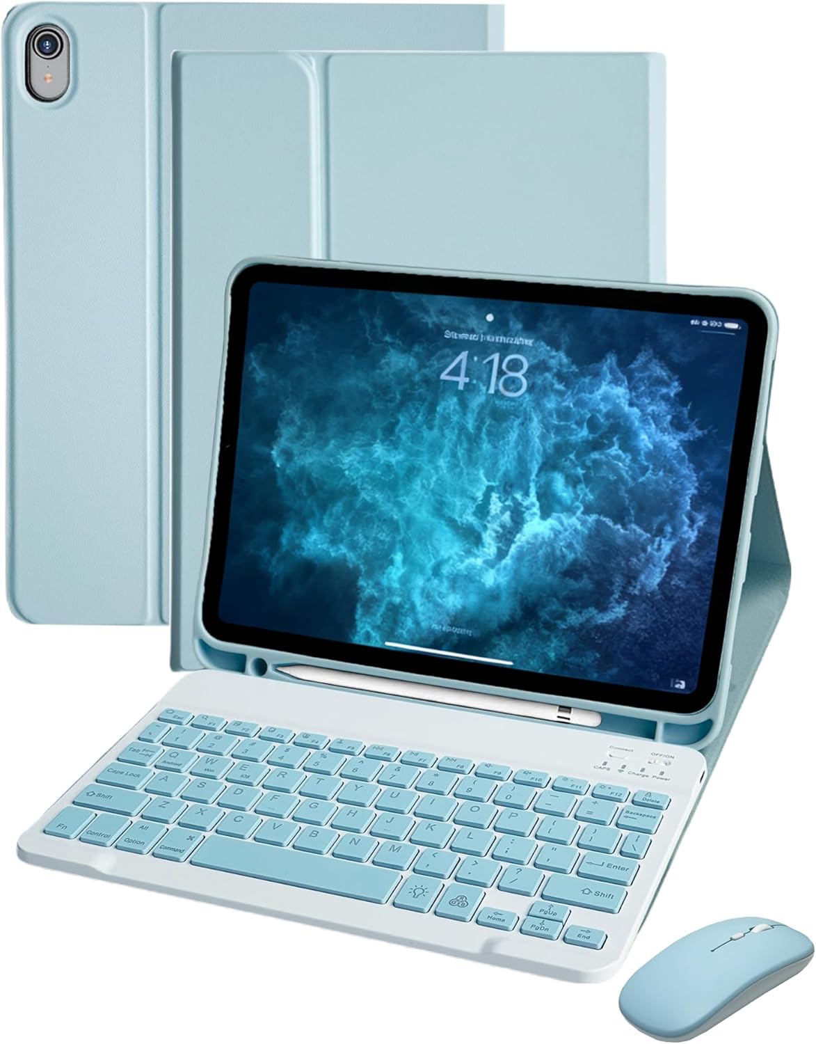 for iPad A16 and 10th Generation Case with Keyboard and Mouse, 7 Color-changing Keys Board Folio Cover with Pencil Holder Teclado for iPad 11 inch 11th 2025 and 10.9 inch 10 Gen 2022 (Sky Blue)