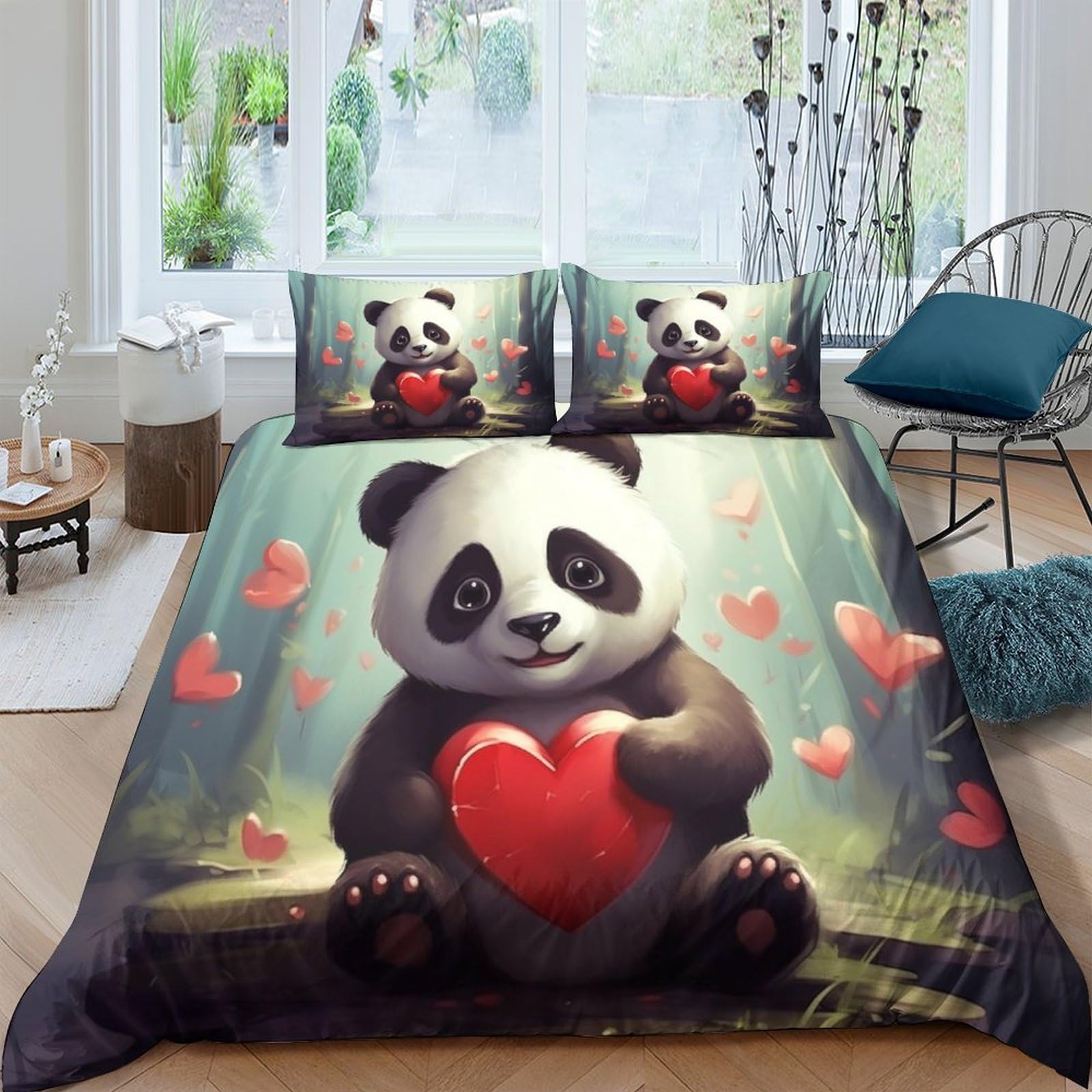 Set de funda nórdica de panda con corazones ideal para regalo infantil