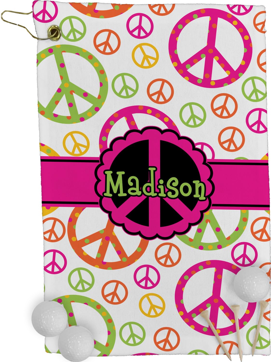 RNK Shops Personalized Peace Sign Golf Towel - Poly-Cotton Blend - Small w/Name or Text