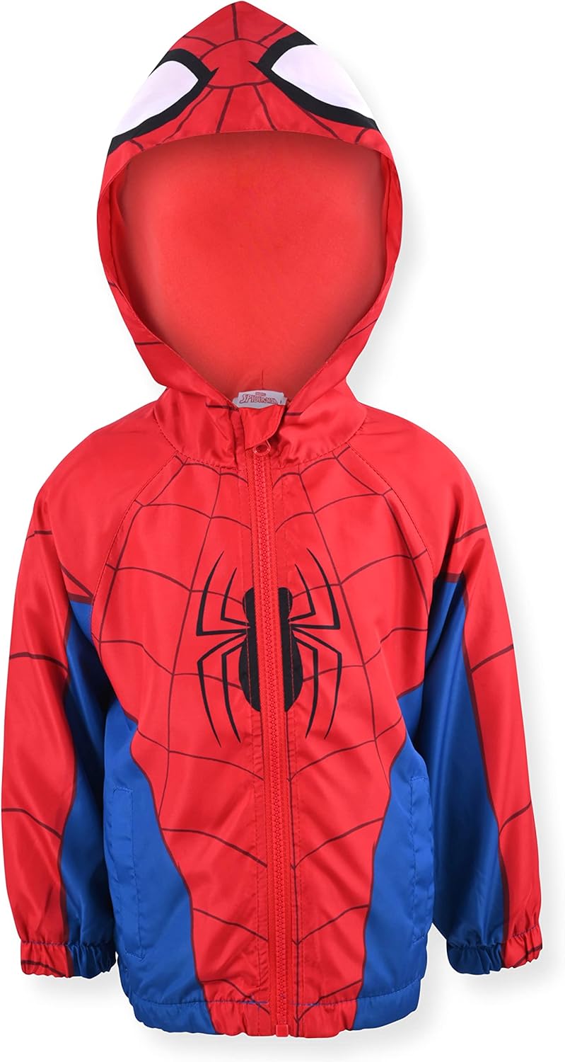 Marvel Spiderman Boys Hooded Zip Up Windbreaker Rain Jacket for Toddler and Little Kids BlueRed