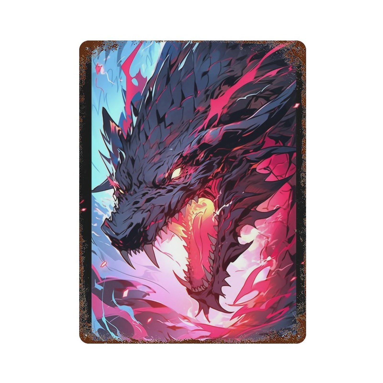 Dragon Artwork Fantasy Decorative Tin Sign 15.7"x11.8", Vintage Wall Decor for Garage, Pub Or Kitchen