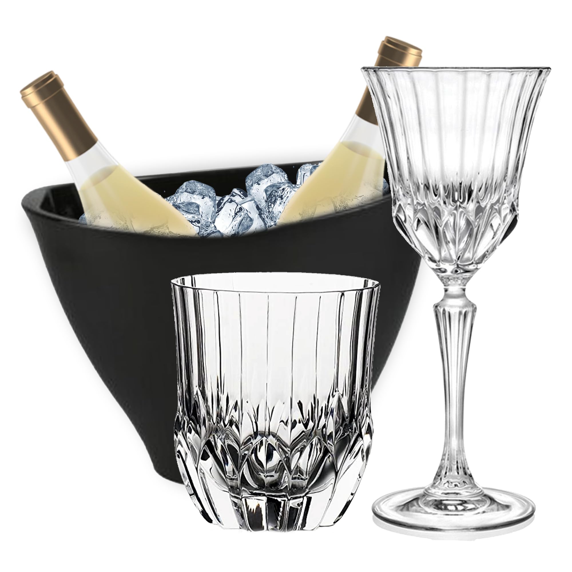 Sicignano | Juego de 6 copas de 28 cl, con 6 vasos de 35 cl, Adagio para vino, agua, whisky, licores, cócteles, cristal ecológico, transparentes, resistentes – regalo cubo champán negro 2 botellas