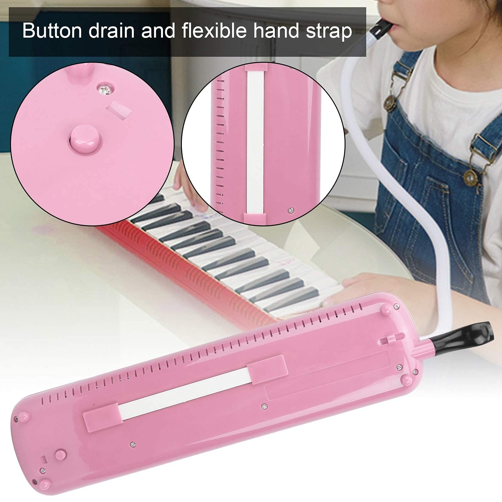 Instrument mélodica à 32 touches, clavier de piano portable Pianica mélodica soprano avec embouchure tubes et sac de transport pour l'apprentissage de la musique (Rose)