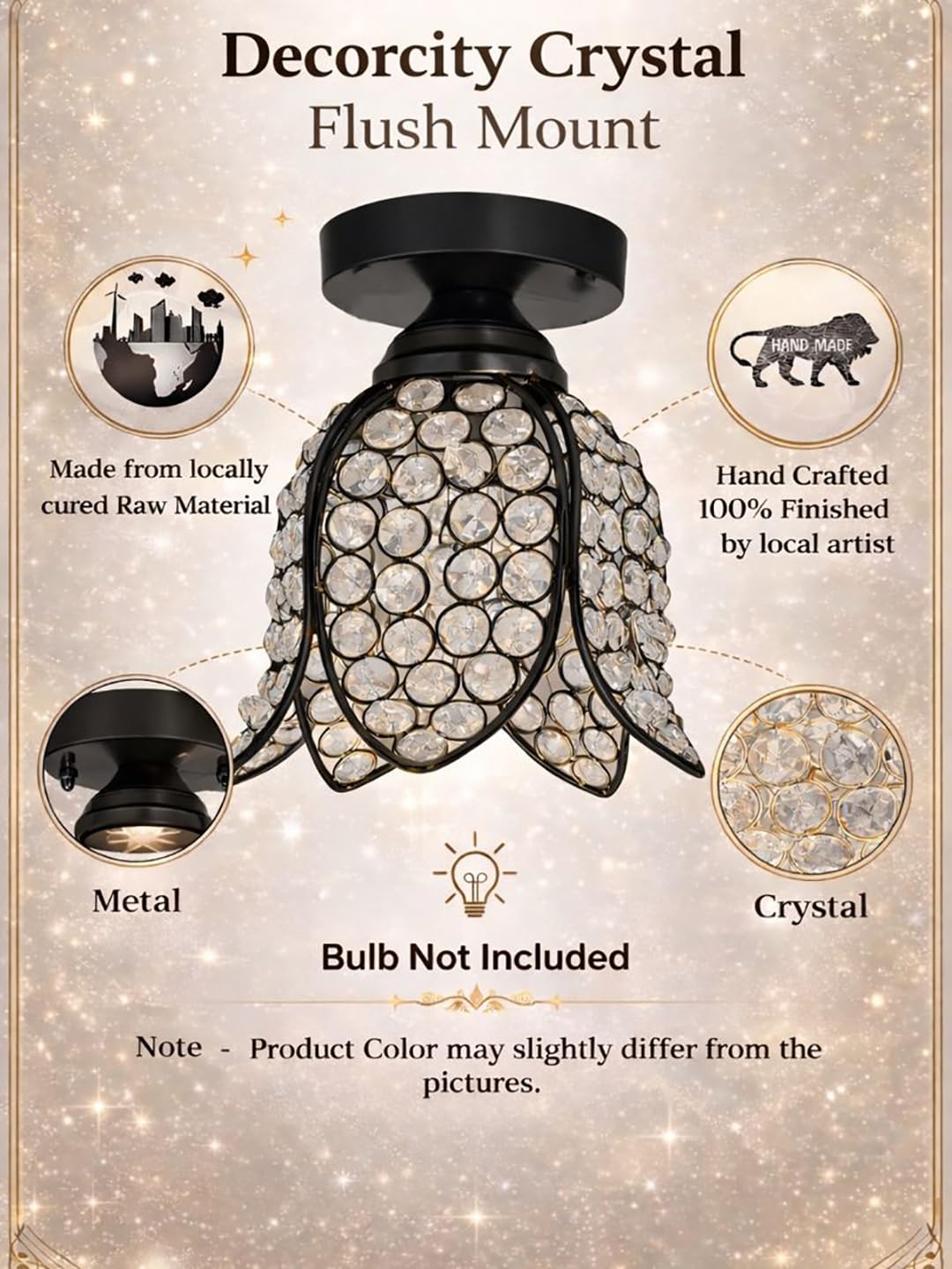 Gold Crystal Flush Mount Light - Modern Lotus Design -5