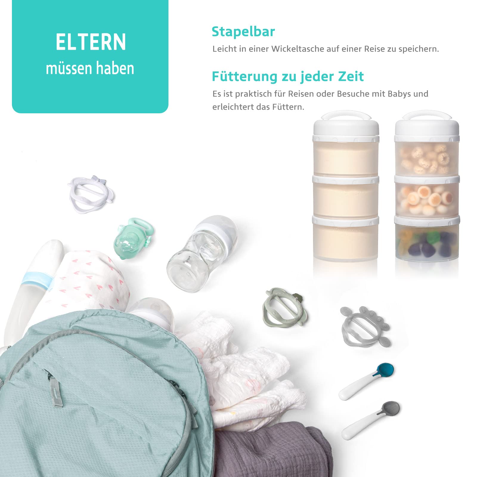 Termichy Latte in polvere per bambini, impilabile, contenitore per latte in polvere, 2 pezzi (bianco)