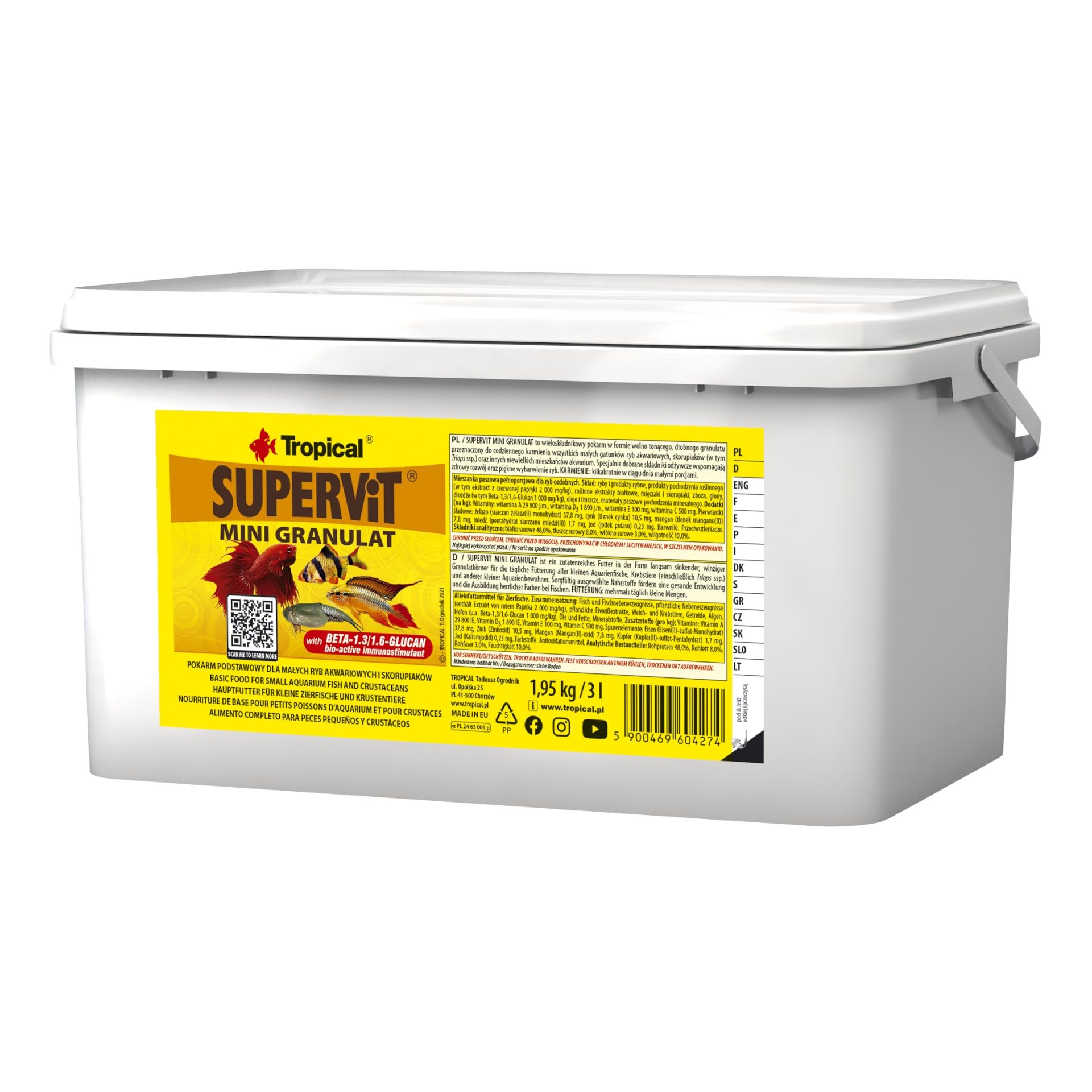 SUPERVIT Mini GRANULAT 3L / 1,95kg - alimento multicomponente en Forma de gránulos Finos Que se Hunde Lentamente