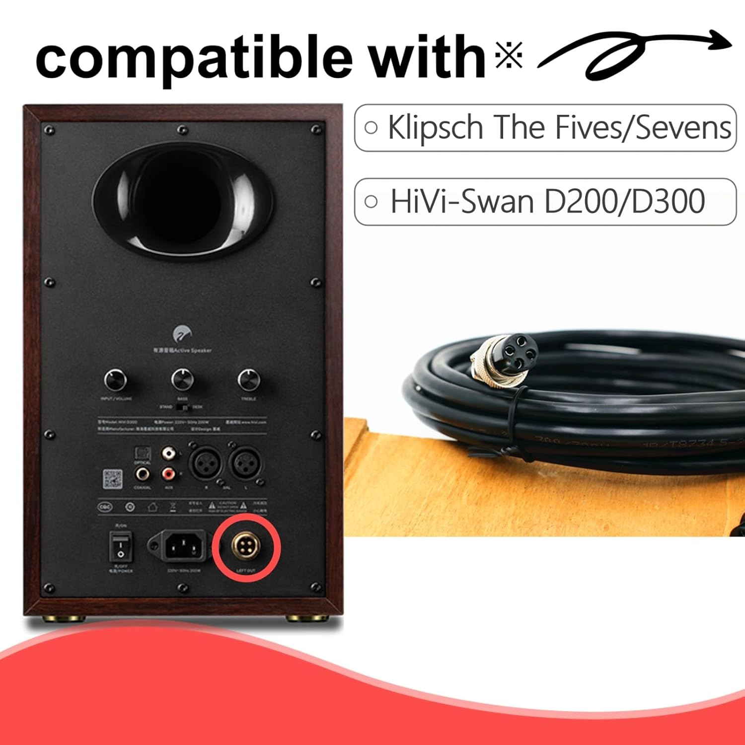 4-Core Primary-Secondary Speaker Link Cable for Klipsch The Fives/Sevens/Nines & HiVi-Swans D200/D300 | Master-Slave Audio Extension Wire | Shielded Lossless Hi-Fi Cable (2m/3m/5m/8m/10m) (16.4ft)