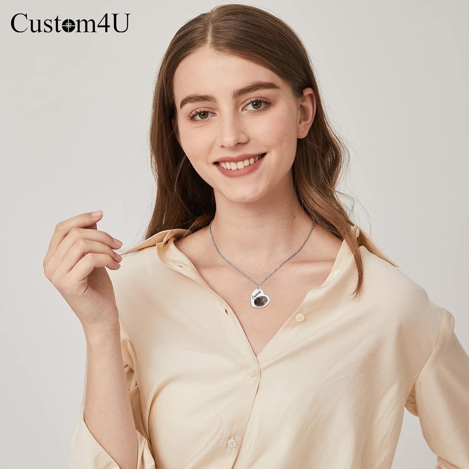 Custom4U Fingerprint Necklace Customized,Custom Memorial Jewelry with Loved One’s Finger Print/Thumbprint,Stainless Steel/925 Sterling Silver,Chain 18”+2”,Memory Keepsake Necklaces for Women Men