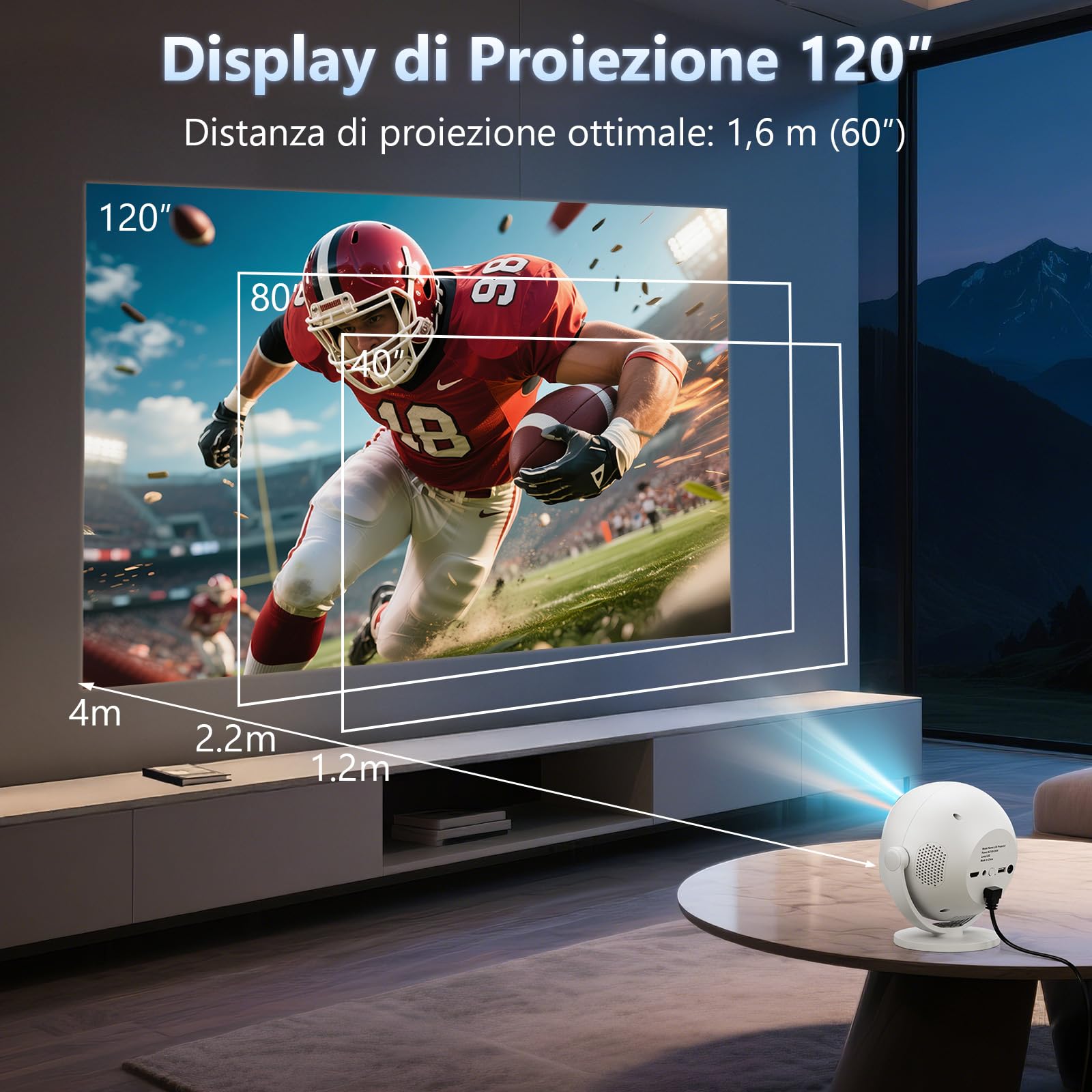 HOVVIDA Proiettore 2025 Videoproiettore, Messa a Fuoco Elettrica, Compatibile con 4K 1080P, WiFi 6 Bluetooth 5.2, Rotazione a 360°, con Cavo HDMI, Funziona con TV Stick/USB / PS5 / Laptop
