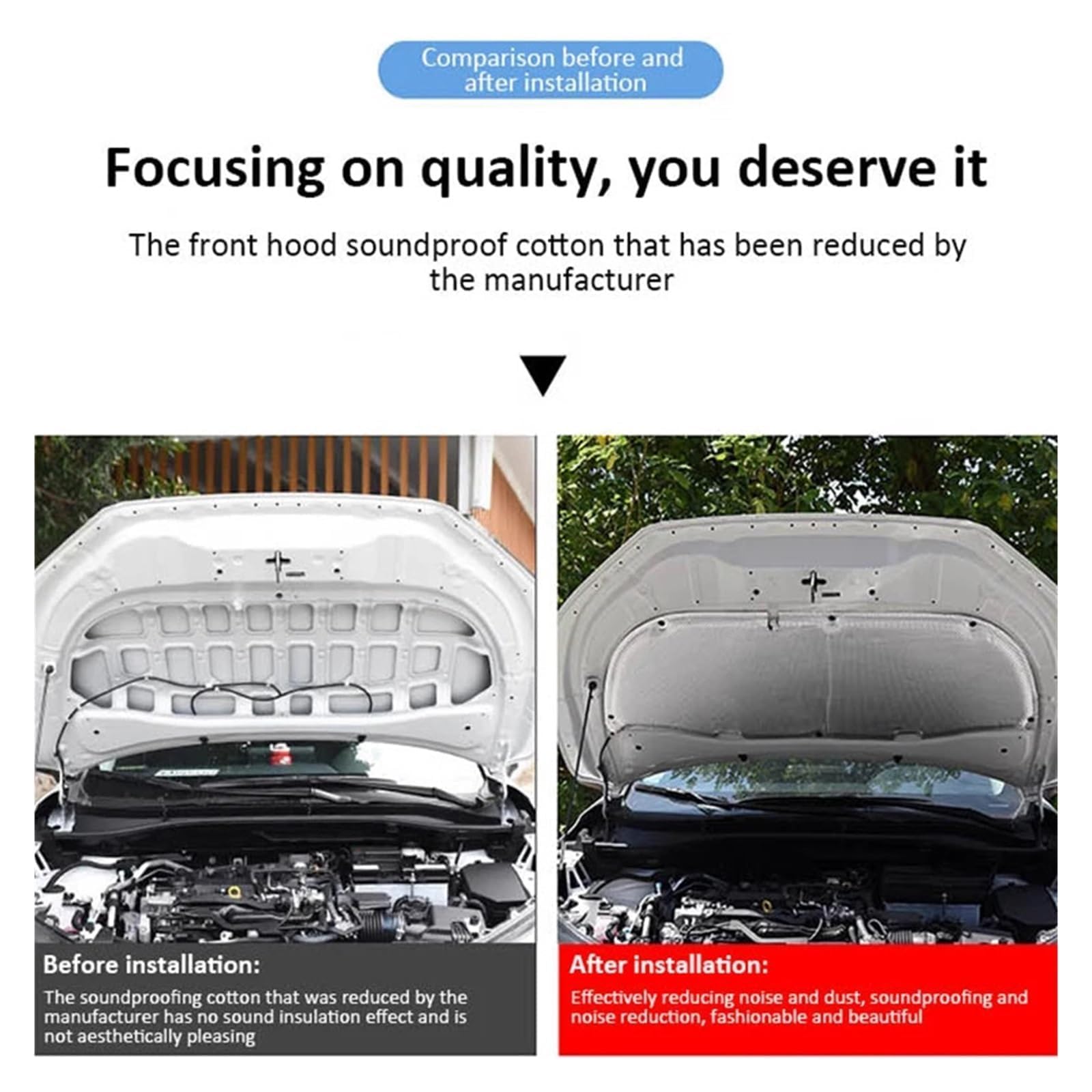 Cotone Isolante Acustico per Cofano Anteriore Auto per BYD Seagull 2023 2024,Isolamento del Cofano del Cofano, Isolamento Acustico del vano Motore