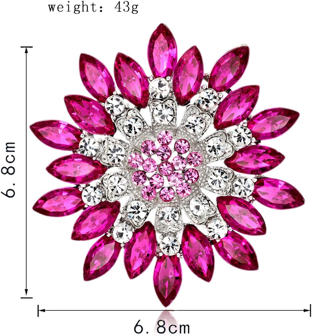 Rhinestone Flower Brooch for Women Sparkling Crystal Sunflower Brooch Pin Trendy Large Big Flower Brooch Elegant Clothing Hat Bag Accessories Christmas Birthday Party Wedding Costume Jewelry image 5