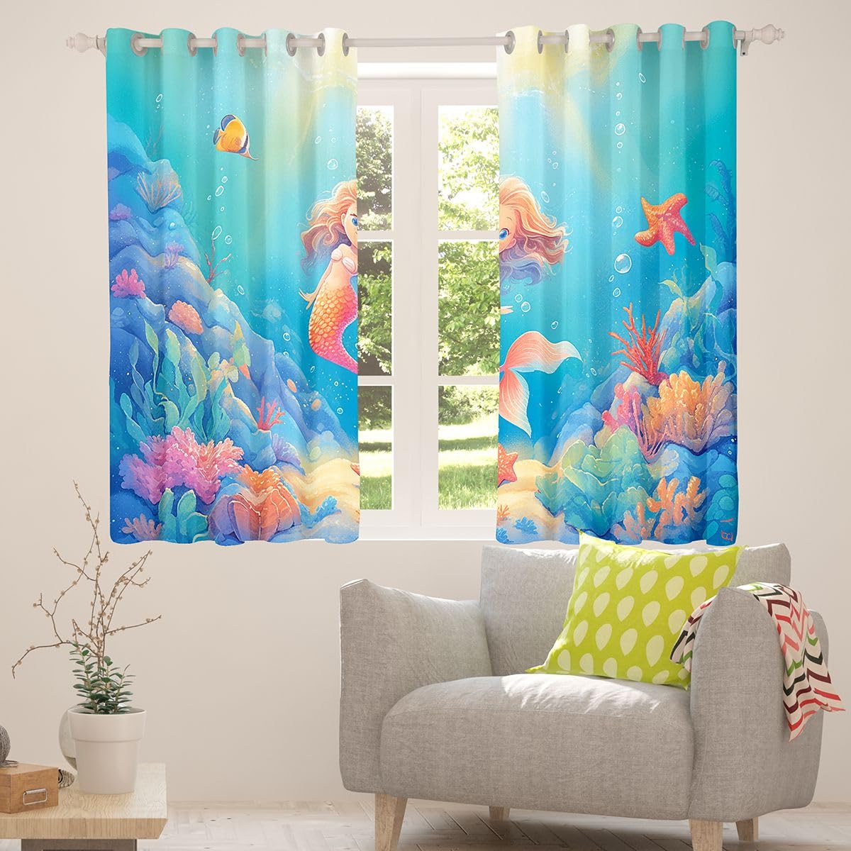 Homemissing tende oscuranti a sirena tende oscuranti con stelle marine corallo per camera da letto soggiorno decorazione creatura marina sfumature termoisolanti trattamenti per finestre a tema oceano