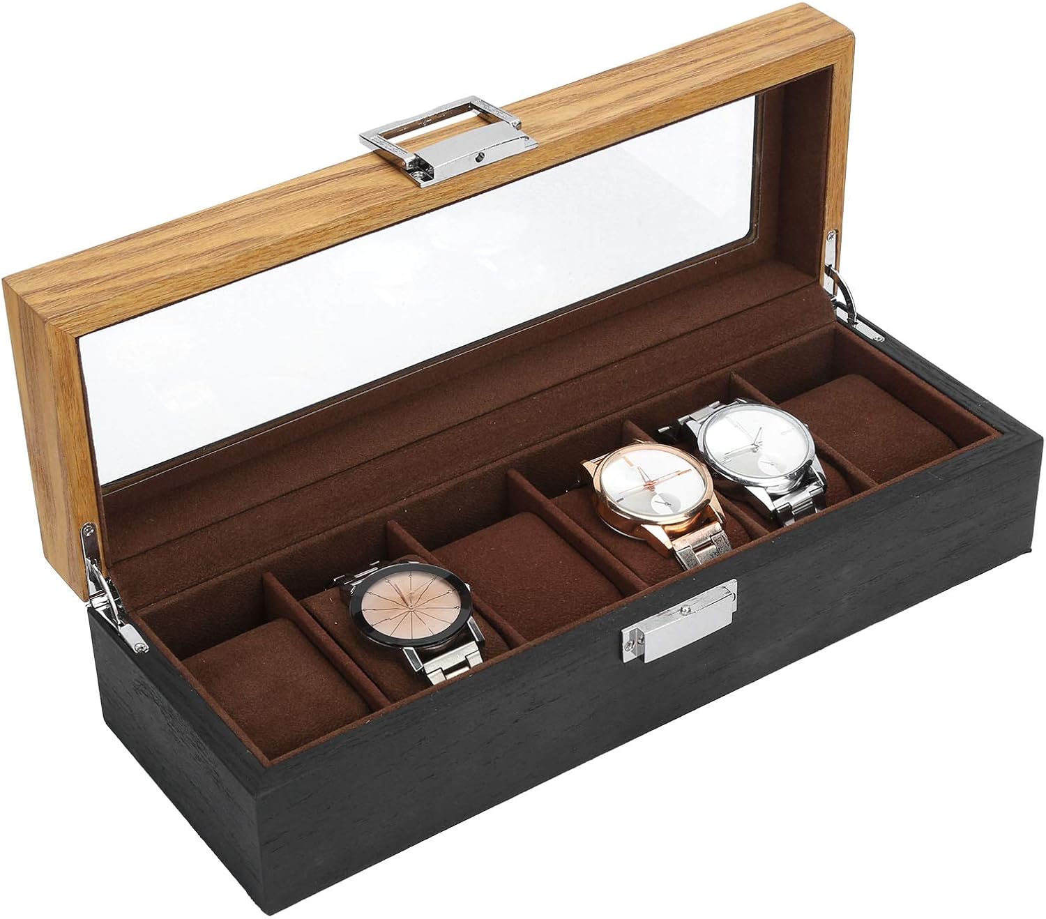 Acouto Wooden Watch With Glass Lid Watch Wood 6 Slot Display Storage Simple Vintage Display With Glass Lid Clothing, Shoes & JewelryShoe, Jewelry & AccessoriesWatch