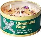 AOOVOO Sage Candle for Cleansing - 3 Wick 12oz Large Scented Candle with Crystals & Sage Leaves Inside, Soy Candles Non Toxic for Meditation Spiritual Gift, Aromatherapy Candle for Women Men