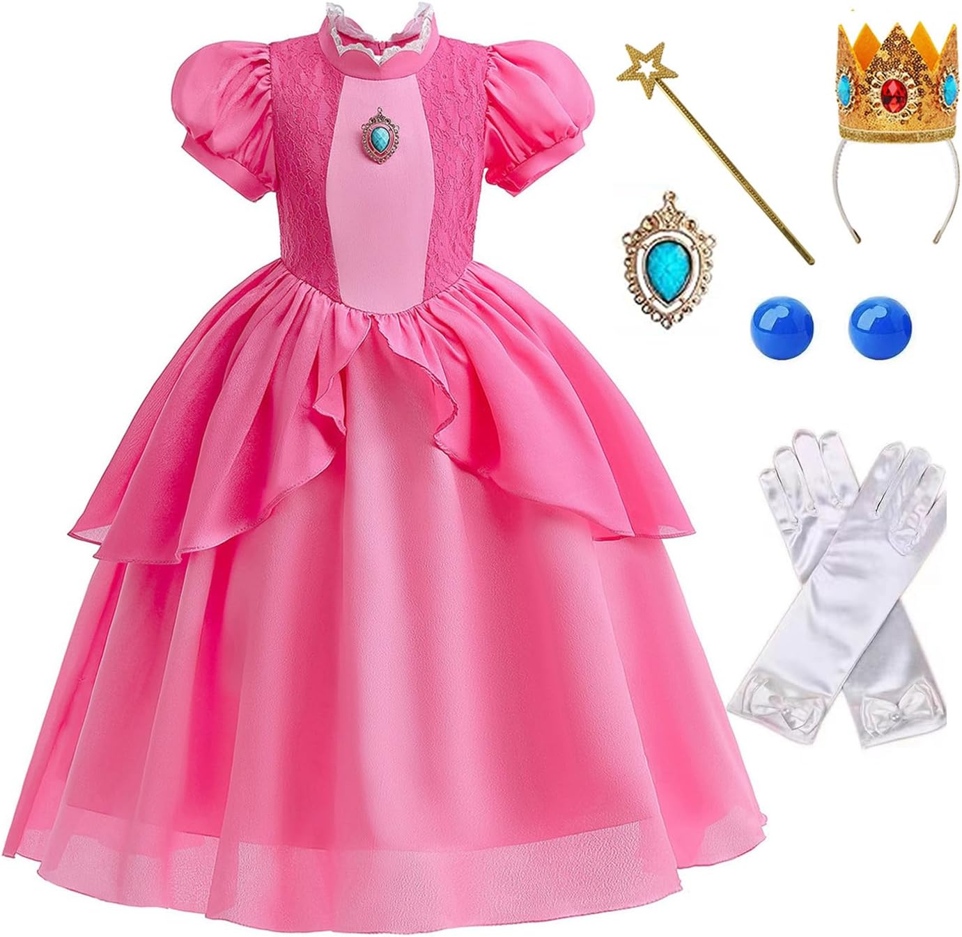 Princess Peach Costume for Girls,Super Brothers Princess Peach Dress for Kids Cosplay Halloween Party Dress Up
