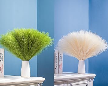 Faux Pampas Grass Decor Beige & Green - Artificial Pampas Grass Small Pampas Grass Fluffy Pompas Floral Arrangement