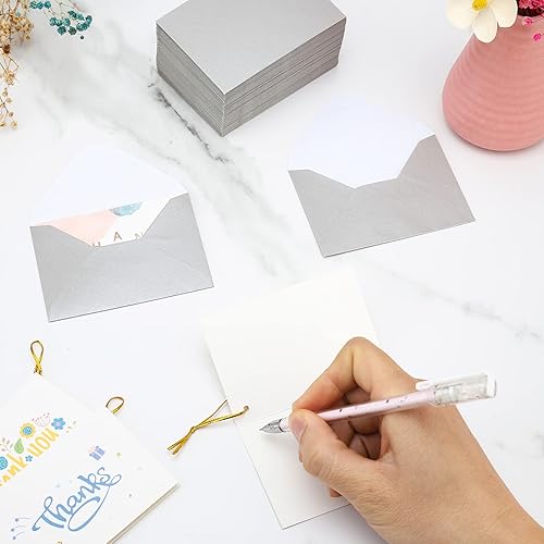 Vista 2 de 100 Pack 4 x 2.75" Mini Envelopes Metallic Silver 120GSM Gift Card Envelopes Bulk Small Paper Gift Card Sleeves Greeting Card Business Card Tiny