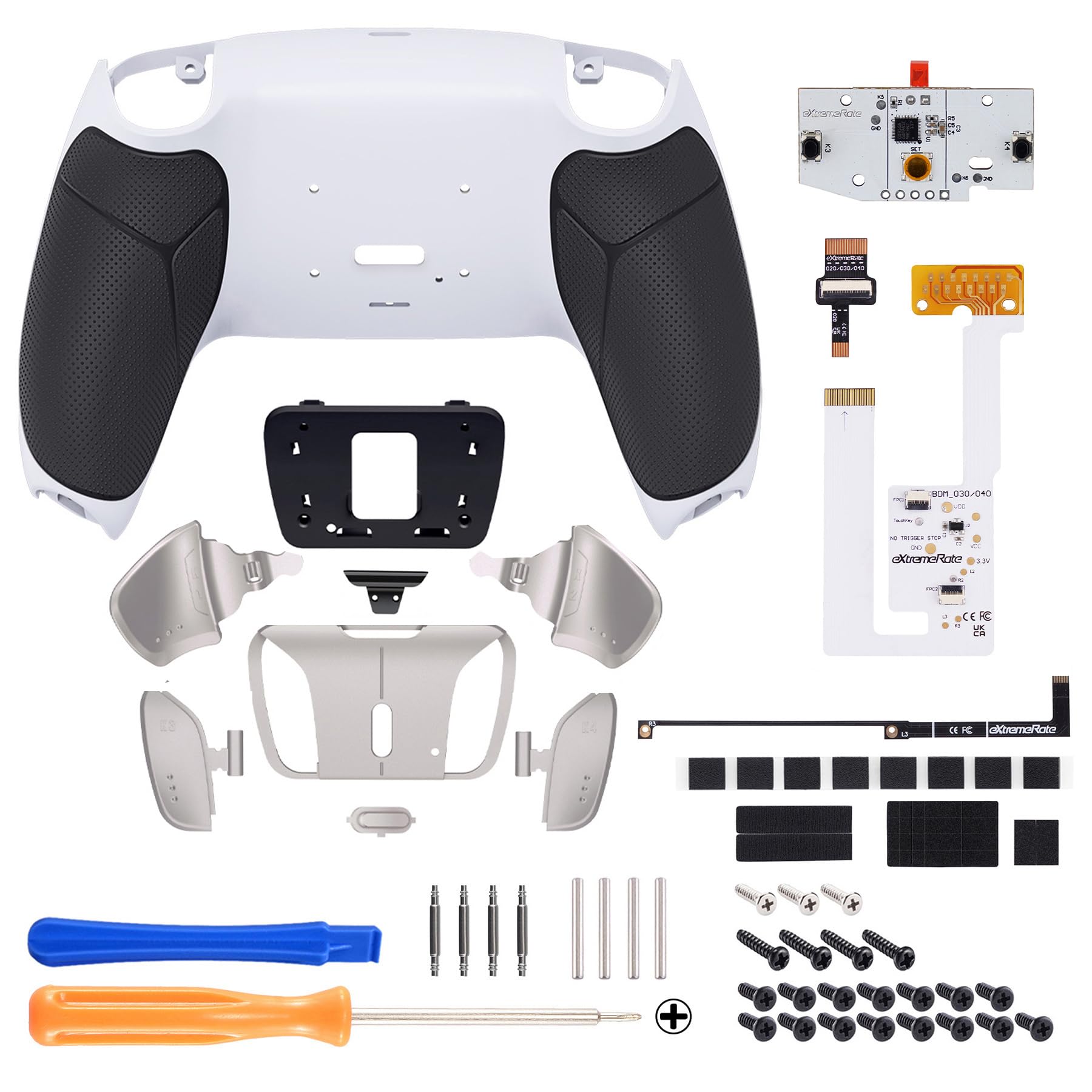 eXtremeRate Real Metal Buttons (RMB) Programable RISE4 V3 Remap Kit para ps5 Mando BDM-030/040/050 Actualización Board & Carcasa Trasera & 4 Palancas Botones Traseros para ps5 Control(Negro Plata)