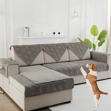 TEWENE Sofa Cover, Couch Cover, Anti-Slip Armrest Cover, Washable Backrest Cover, Plush Sofa Covers Sectional Couch Covers for Dogs Pet L Shape Sofa Recliner Grey 28x28 InchOnly 1 Piece/Not All Set
