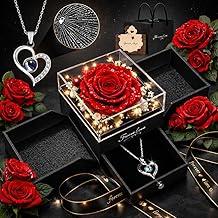 Preserved Real Rose with Heart I Love You Necklace -Mothers Day Gifts for Her Wife Mom Girlfriend Grandma Birthday Anniversary Romantic