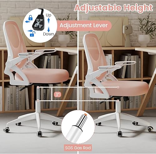 Miniatura 7 de COSTWAY Silla de oficina, cómoda silla giratoria de escritorio con altura ajustable y reposabrazos abatibles, sillas ergonómicas de malla para
