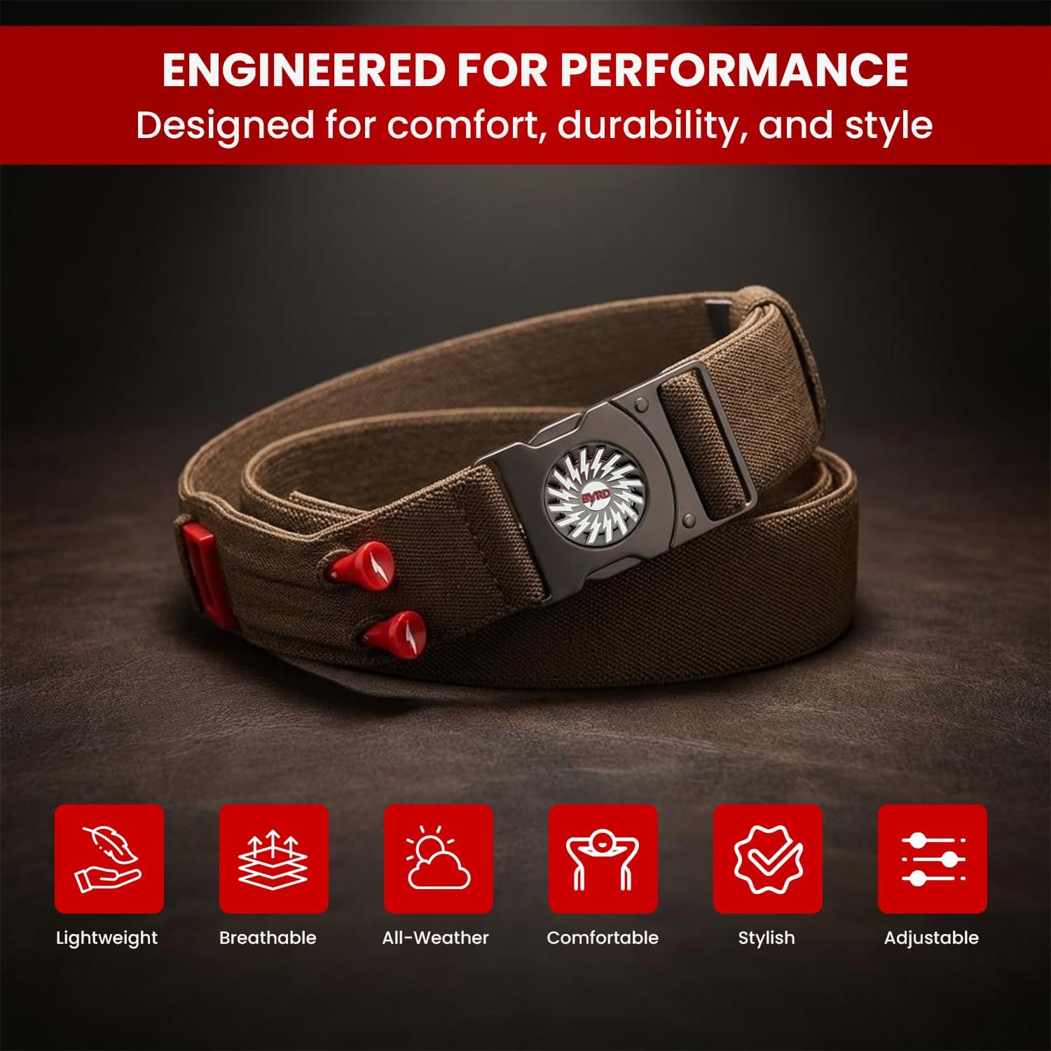 The Byrd Belt - Reversible Golf Belt with Ball Marker, Tee Sheath & Divot Tool for Men - On & Off Course Adjustable up to 44”