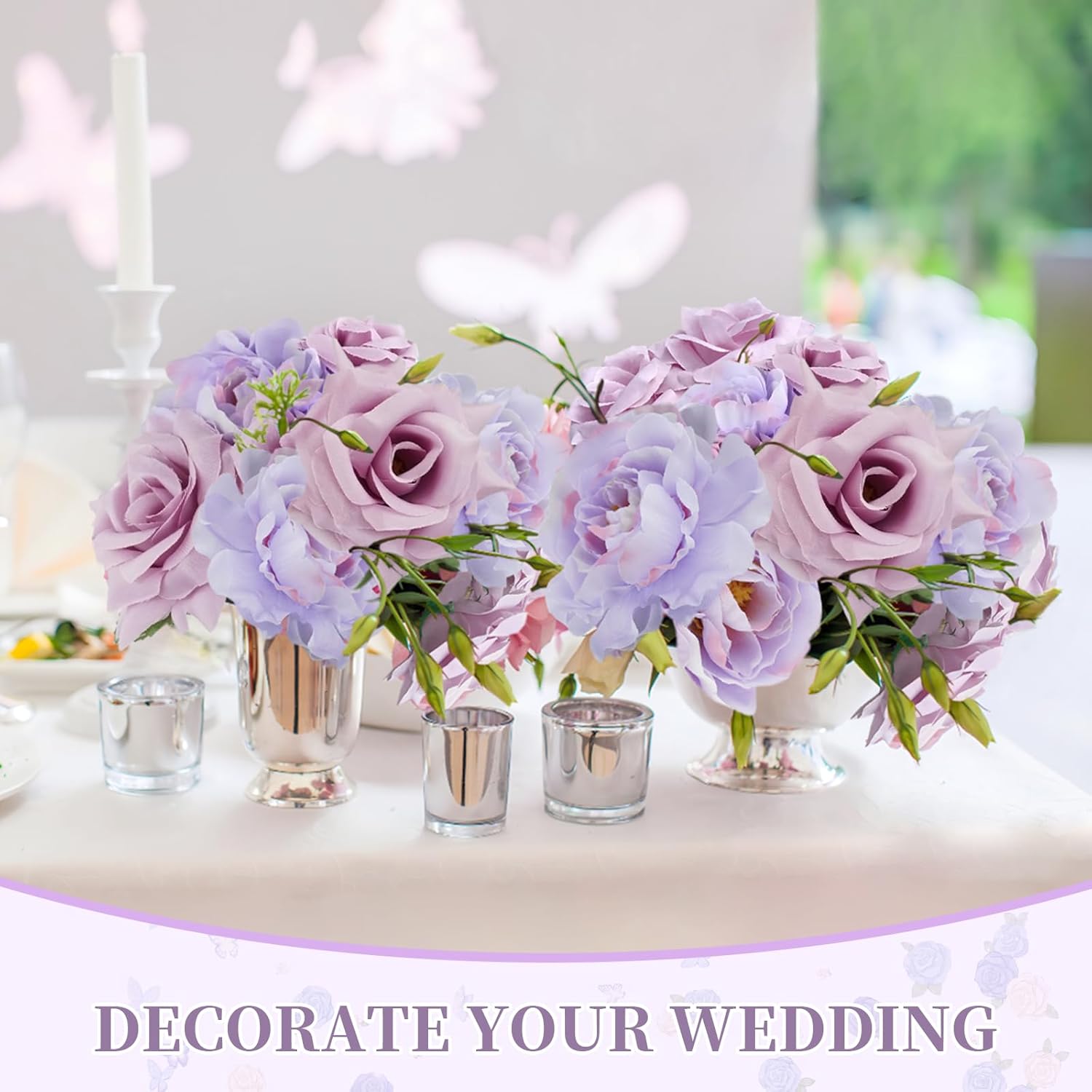 Artificial Flowers Fake Silk Flowers Combo Purple Pink Realistic Mixed Roses Box for DIY Wedding Bridal Bouquets,Centerpieces Arrangements for Faux Flowers with Stems Home Party Decoration