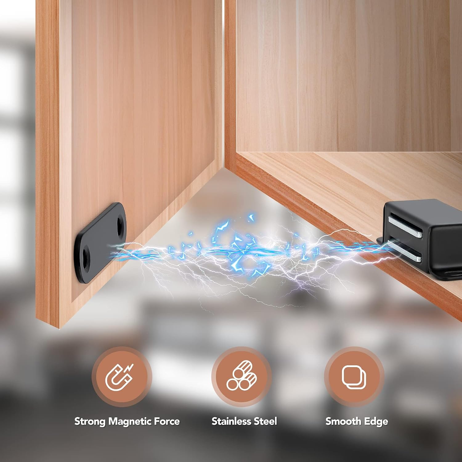 Ravinte 30 Pack Black Magnetic Door Catch, Matte Black Cabinet Magnets, Strong Magnetic Catch Latch for Kitchen Cabinets, Drawers & Cupboards, Stainless Steel Closures