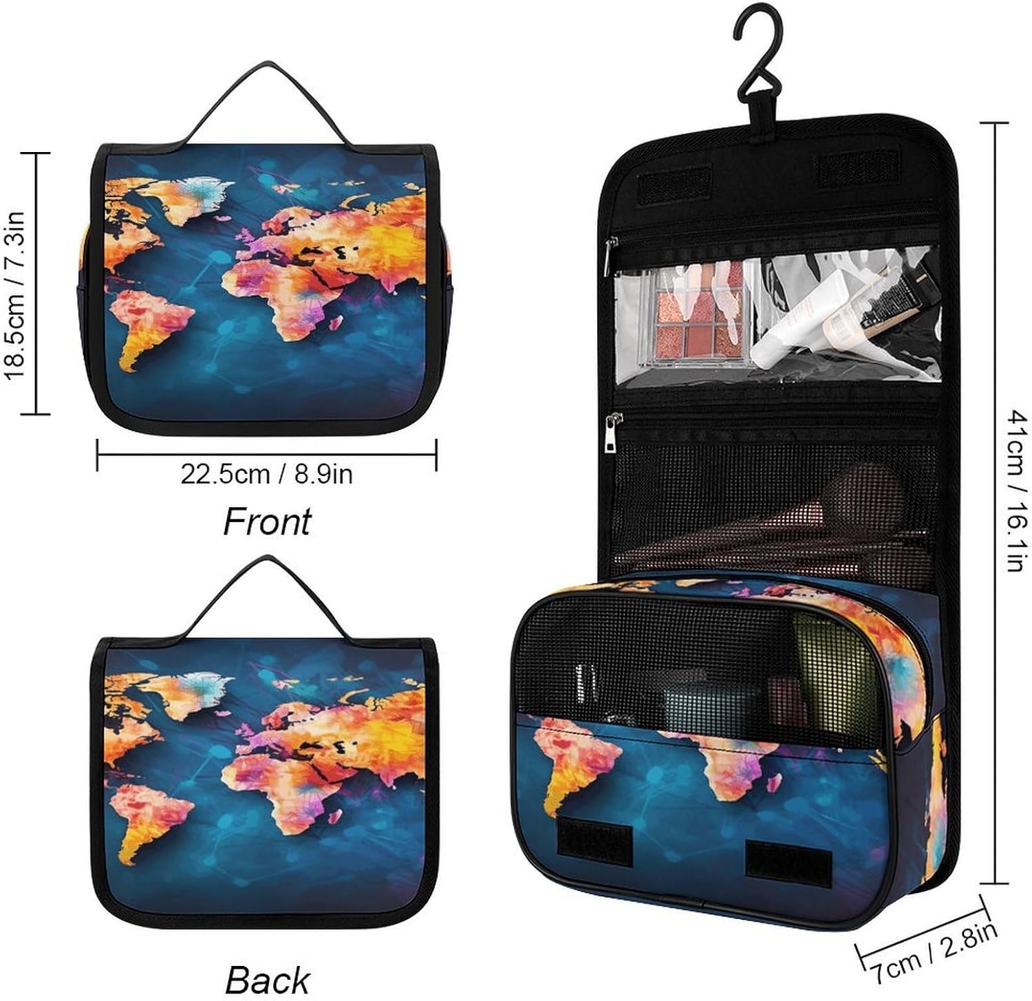 Abstract World Map Wash Bag Portable Makeup Pouch image 2