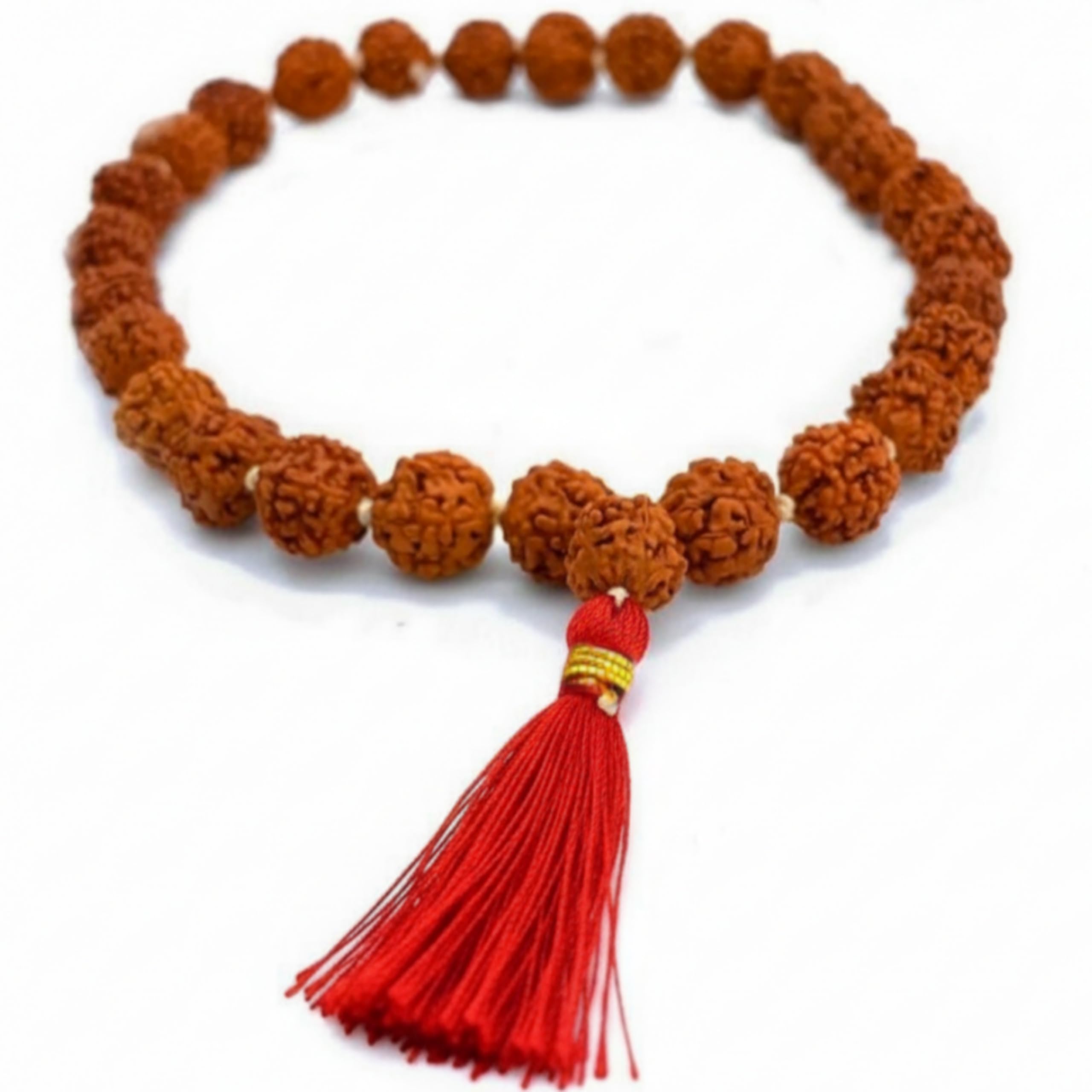 NEWDREAM SHAPER Rudraksha 5 Mukhi Bead 27+1 Orange Tessel Certified Natural Prayer Mala