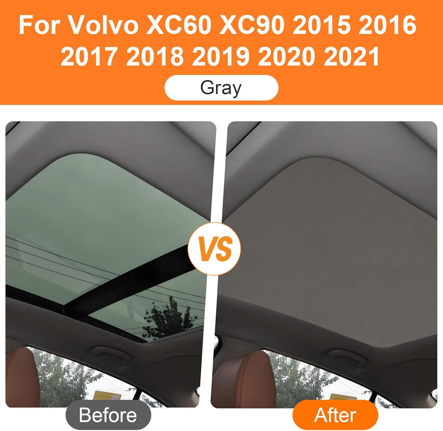 Car Panorama Sunroof Sunshade Curtain Cover Assembly for Volvo XC60 XC90 2015 2016 2017 2018 2019 2020 2021 (Gray)