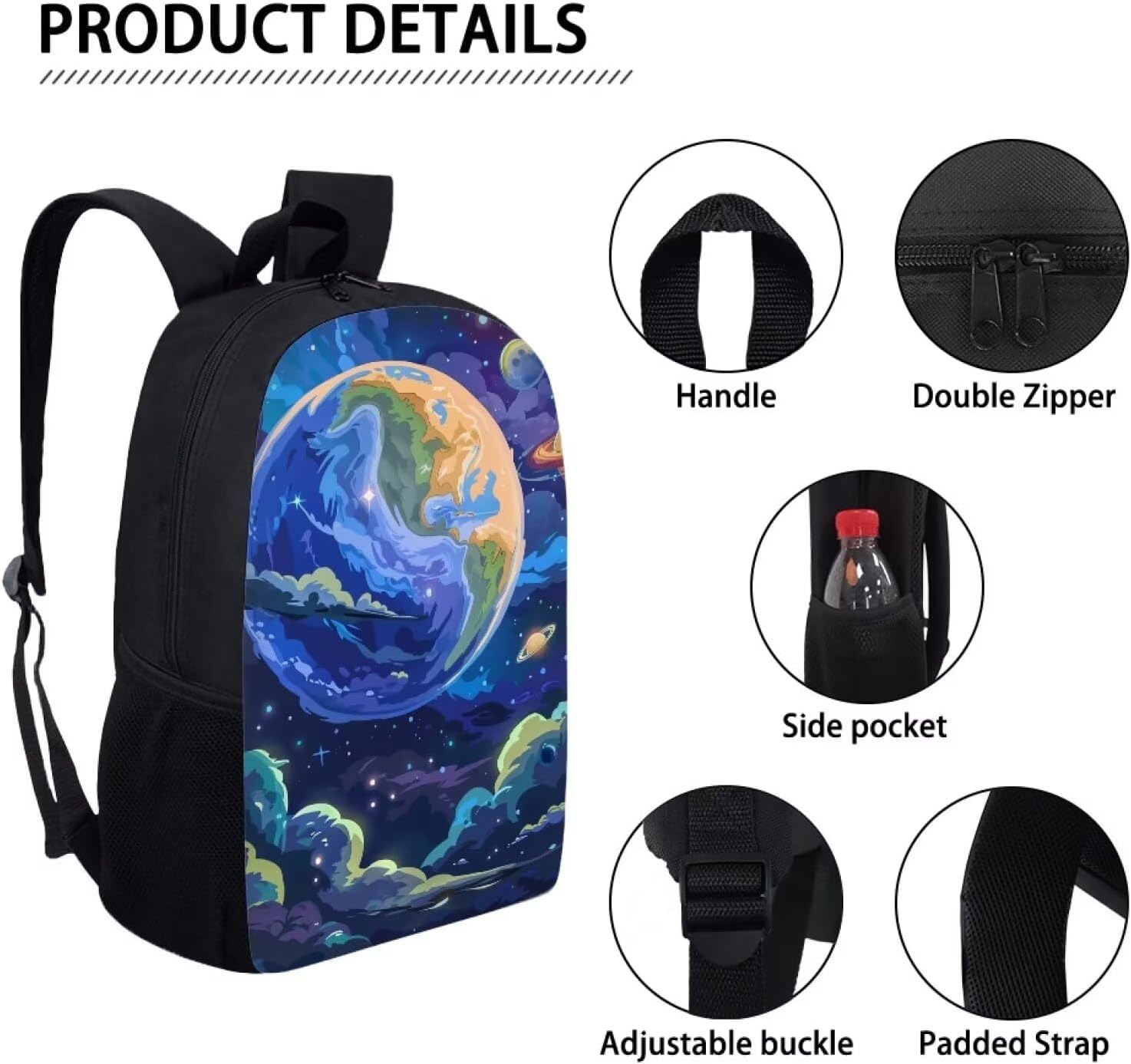 Gradient Cloud Moon Print School Backpack for Boys 10-12 Kids Backpack Large Capacity Laptop Rucksack Lightweight Daypack for Picnic Travel Outdoor