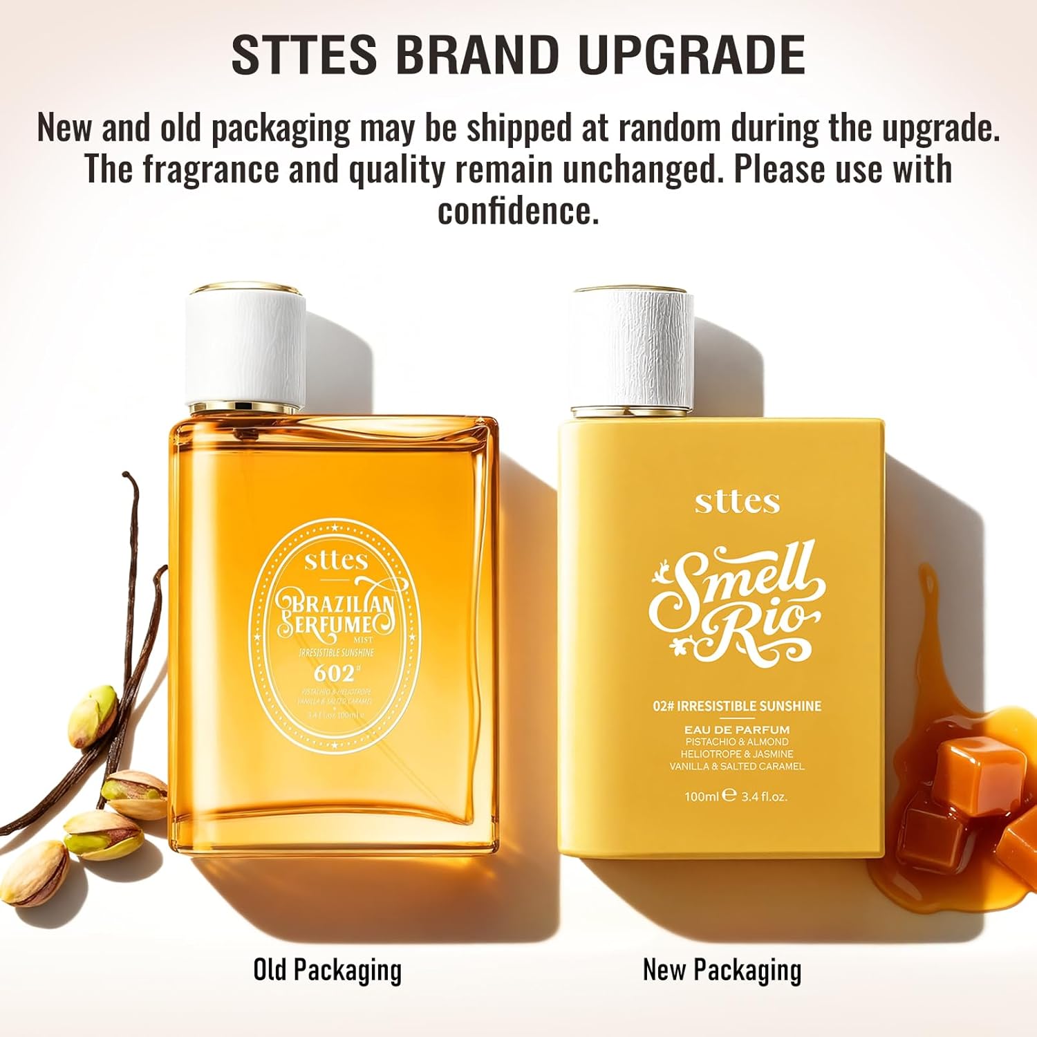 Sttes Perfume 602# Irresistible Sunshine for Women - Pistachio, Vanilla & Salted Caramel Eau de Perfume 100ml (3.4fl oz) Sweet Gourmand Caramel Vanilla Fragrance