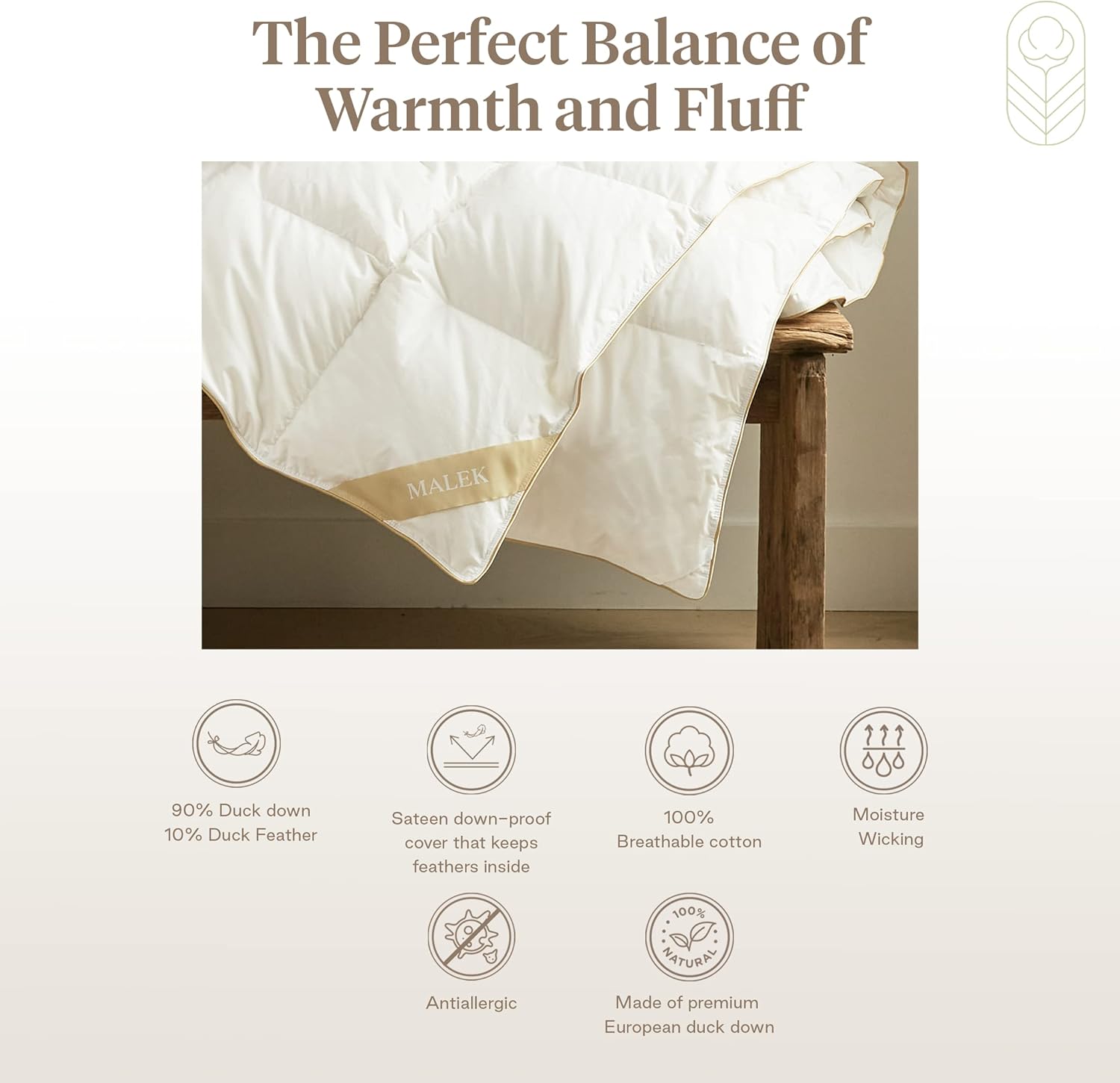 Malek Supreme Down Comforter - King Size - Lightweight Down Comforter - Ethically Sourced European Duck Down - Warm and Cozy Down Duvet with 750 -760 Fill Power - 90% Down and 10% Feathers Lightweight King