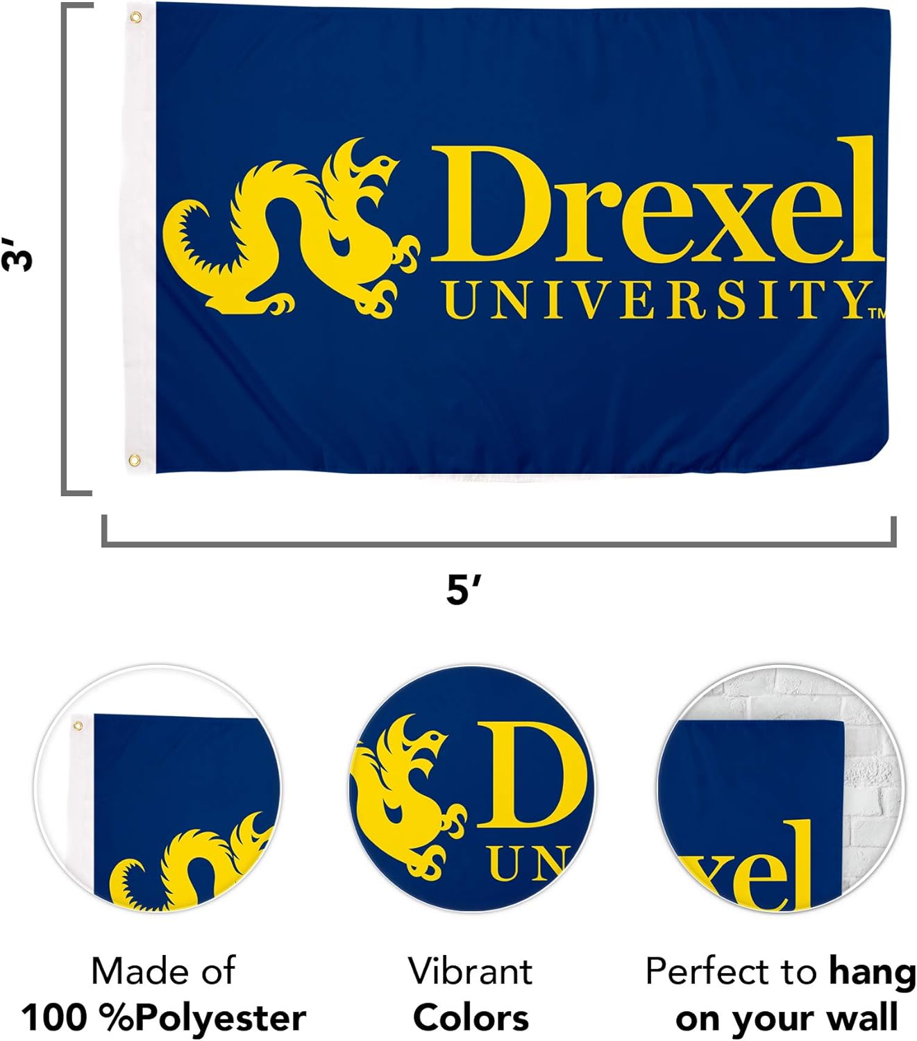 Desert Cactus Drexel University DU Flag - 3 x 5 Feet Dragons Banner, Indoor/Outdoor Durable Fabric, 100% Polyester Design (Style 5a)
